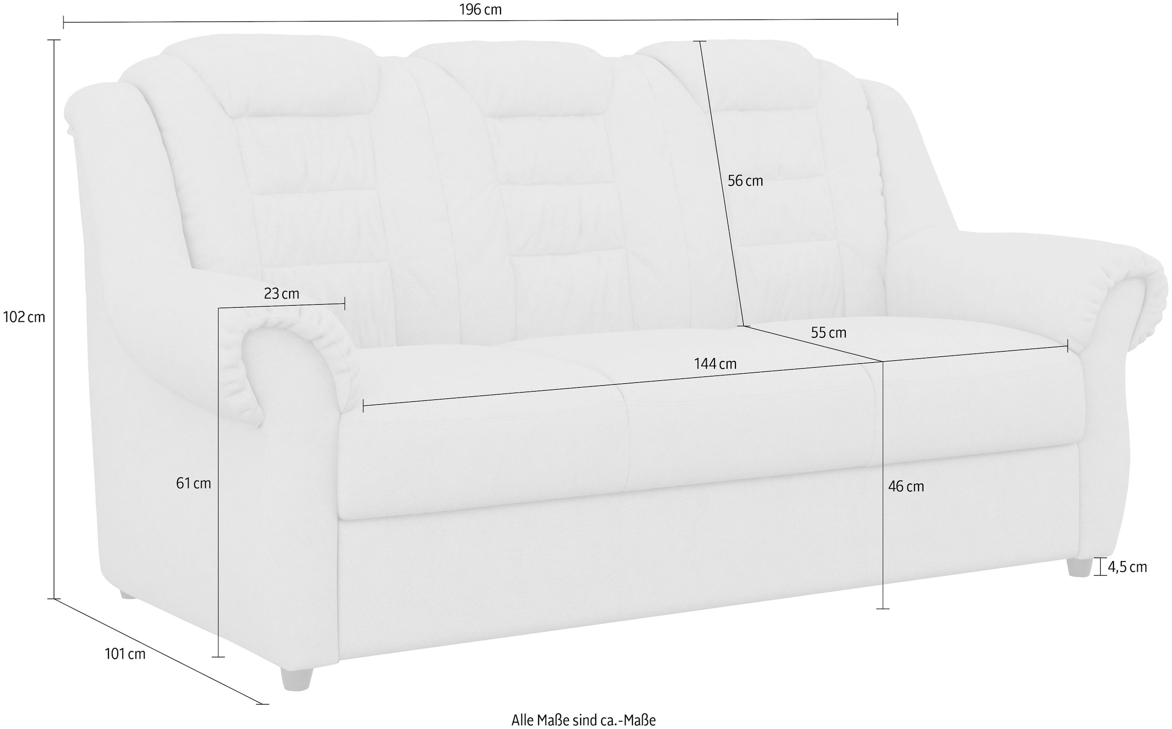 Home affaire 3-Sitzer »Boston«, Gemütlicher 3-Sitzer mit hoher Rückenlehne in klassischem Design