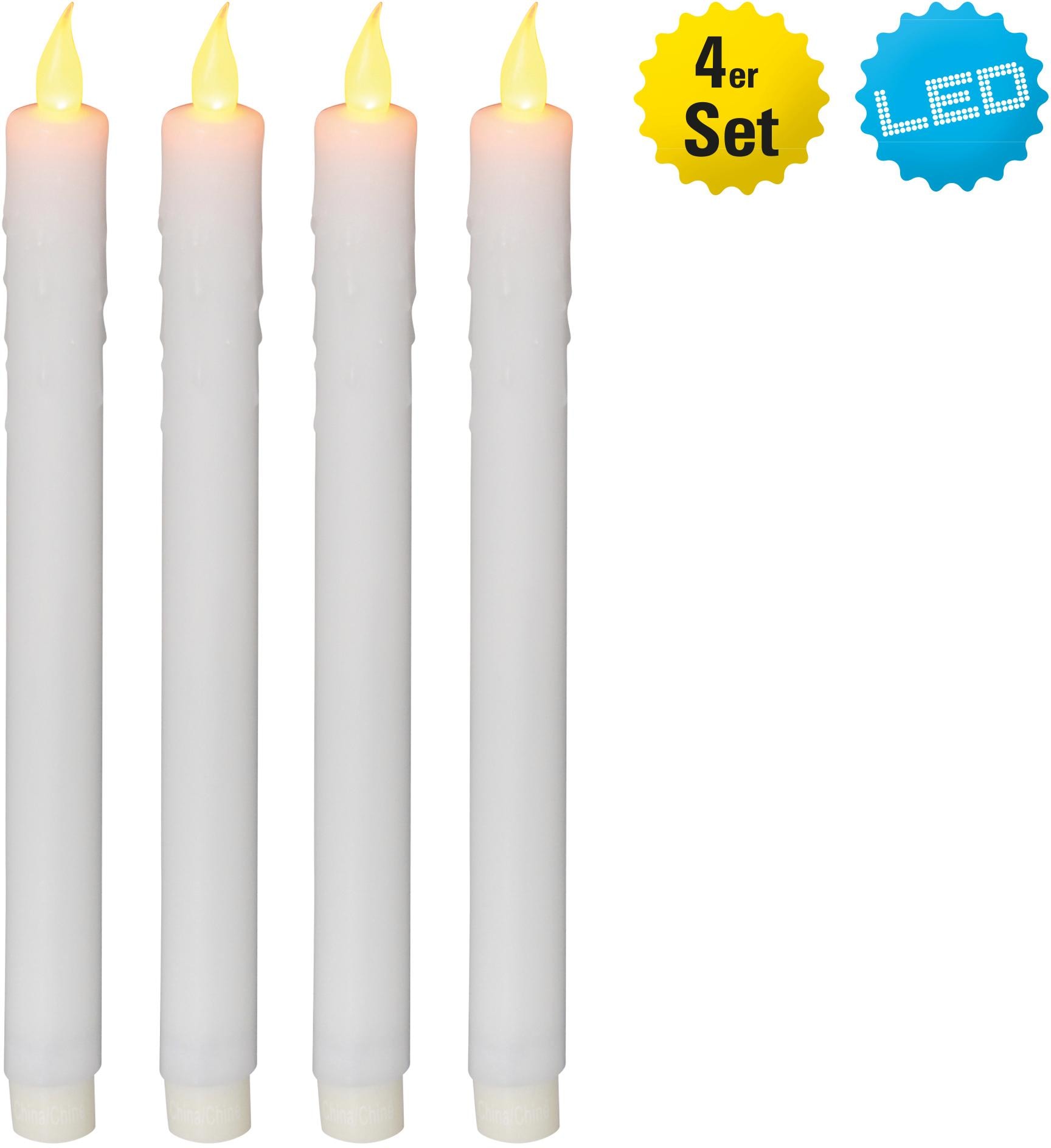 näve LED-Kerze »"Candle", weiß, aus Echtwachs, Weihnachtsdeko«, LED Stabkerzen, 4er Set, Tafelkerzen, Batteriebetrieb, Höhe ca. 28 cm