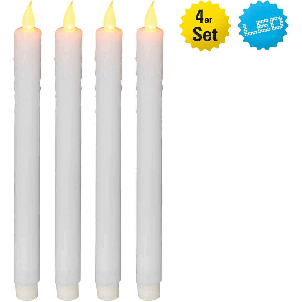 näve LED-Kerze »"Candle", weiß, aus Echtwachs, Weihnachtsdeko«, LED Stabkerzen, 4er Set, Tafelkerzen, Batteriebetrieb, Höhe ca. 28 cm