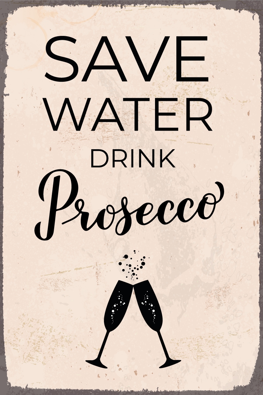 queence Alu-Dibond-Druck »Save Water«, Getränke-Sprüche-Sprüche & Texte, Prosecco, rosa, Schild