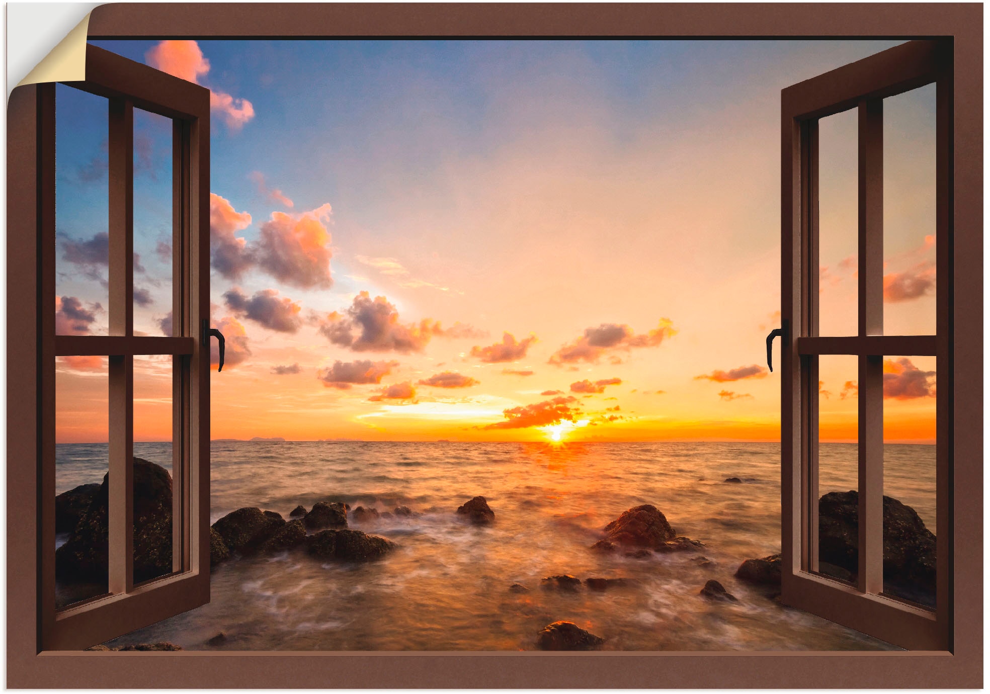 Artland Wandbild »Fensterblick Sonnenuntergang am Meer«, Fensterblick, (1 St.)  | BAUR