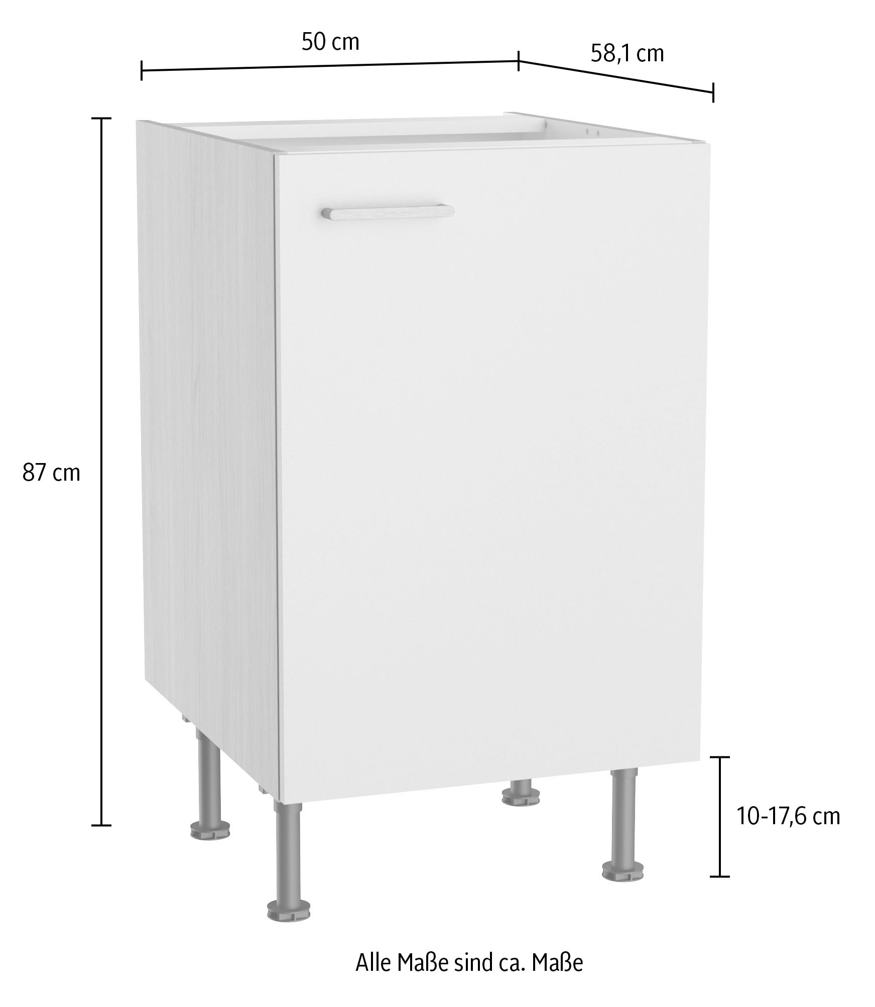KOCHSTATION Unterschrank »KS-Lucy« Breite 50 cm, mit 1 Tür, 1 Einlegeboden, Soft-Close, verstellbare Füße