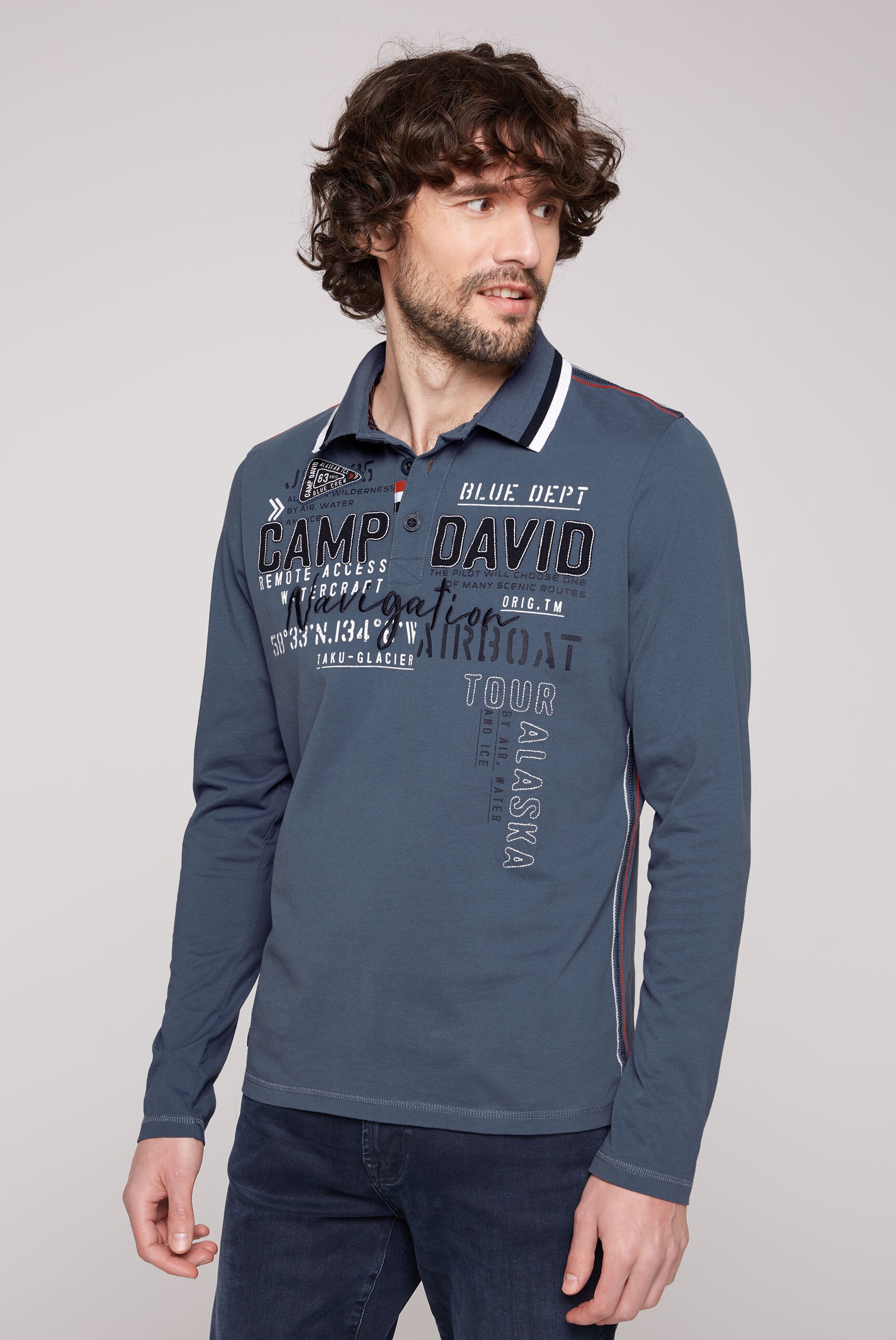 CAMP DAVID Langarm-Poloshirt, aus Baumwolle