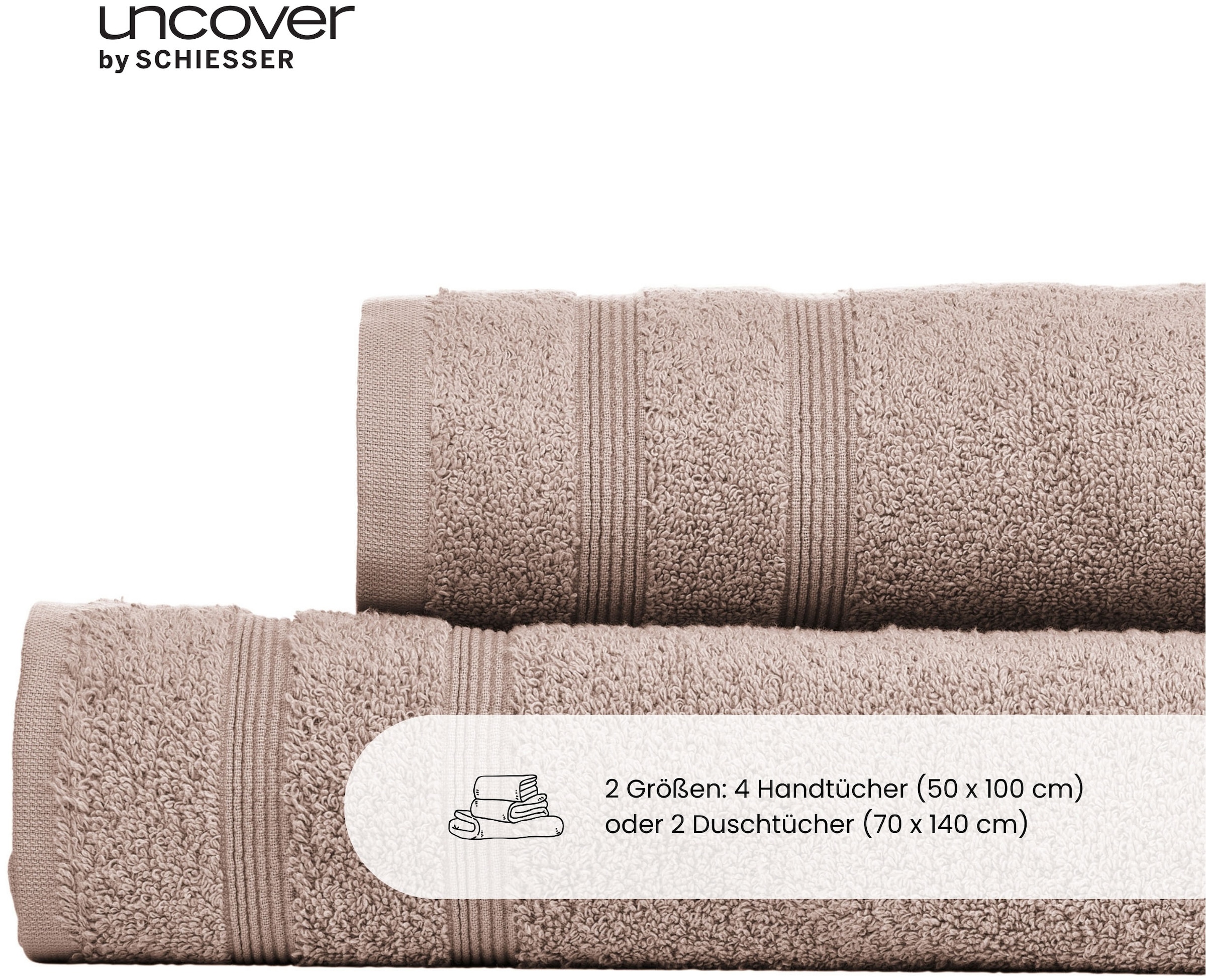 uncover by SCHIESSER Handtücher »Brooklyn mit dezenter Bordüre in Hoch-Tief-Optik«, (Set, 4 St.), Made in Green
