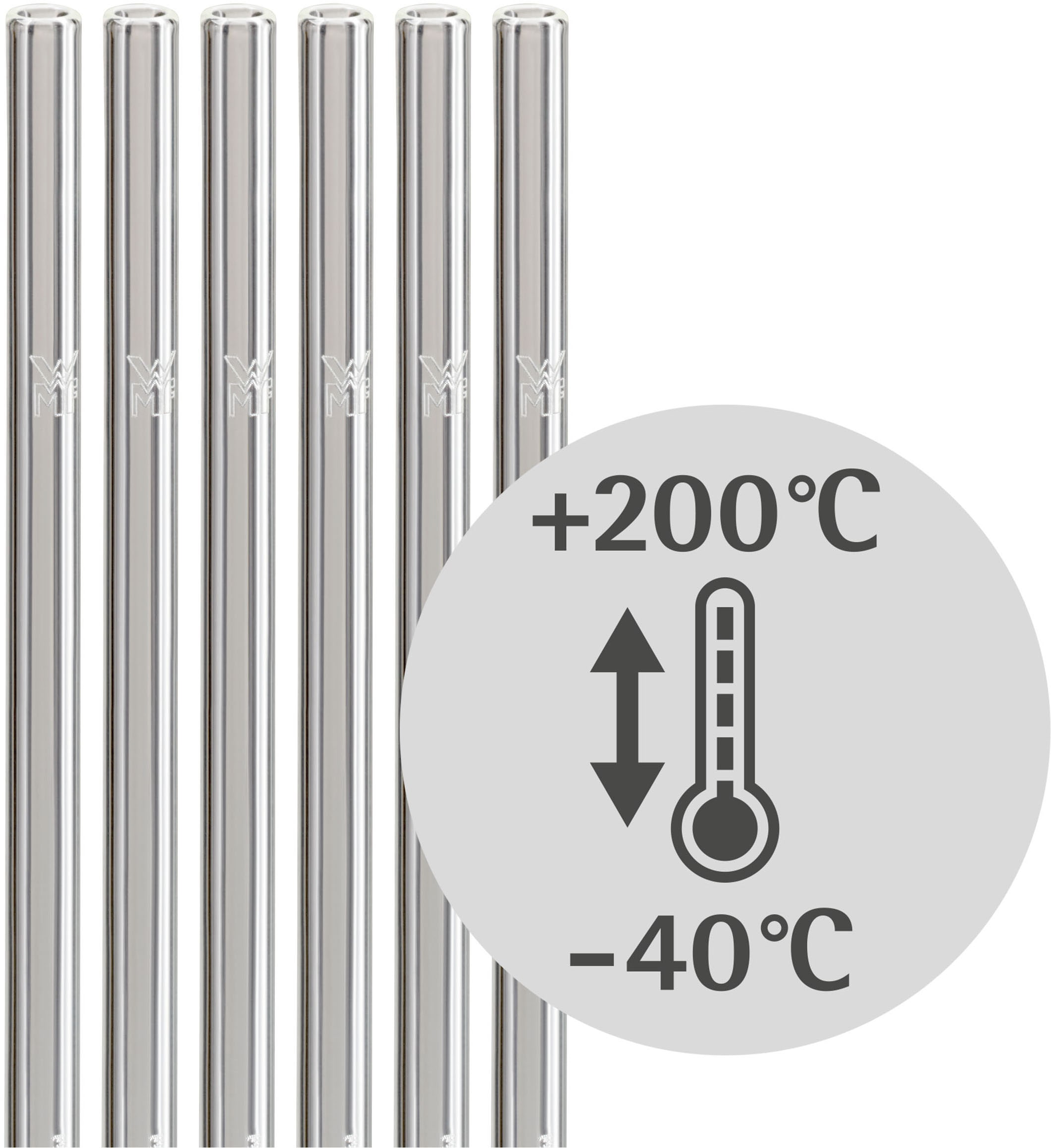 WMF Trinkhalme »WMF«, (Set, 7 tlg.), 6-teiliges Set, 22 cm Länge, inkl. Reinigungsbürste, Borosilikatglas