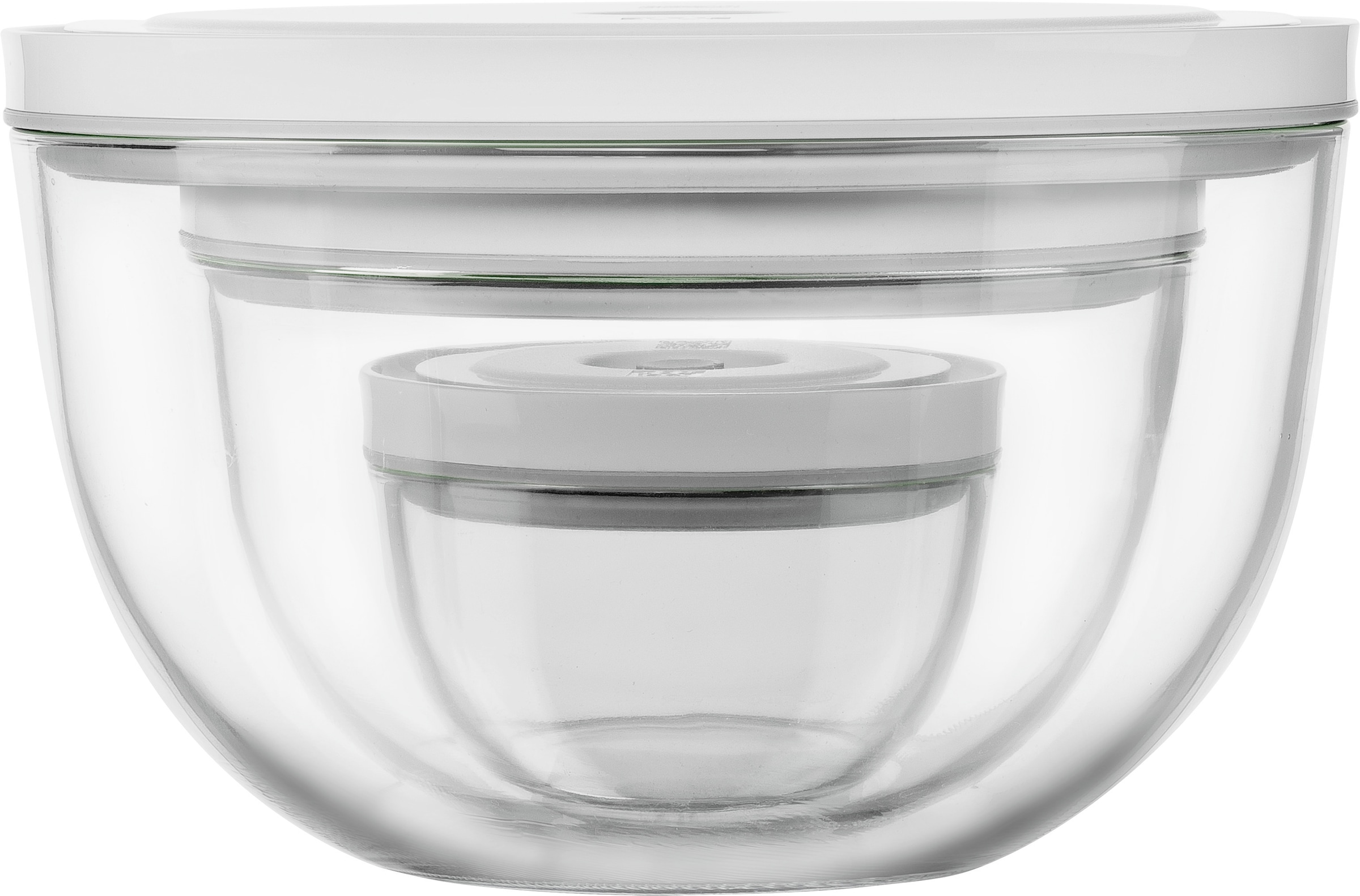 Zwilling Aufbewahrungssystem »Fresh & Save BOWLS«, (Set, 6 tlg., 1 Vakuumschüssel + Deckel (S / 12 cm), (M / 18 cm) + (L / 24 cm), Vakuumschüssel Set S/M/L / 6-tlg., Glas