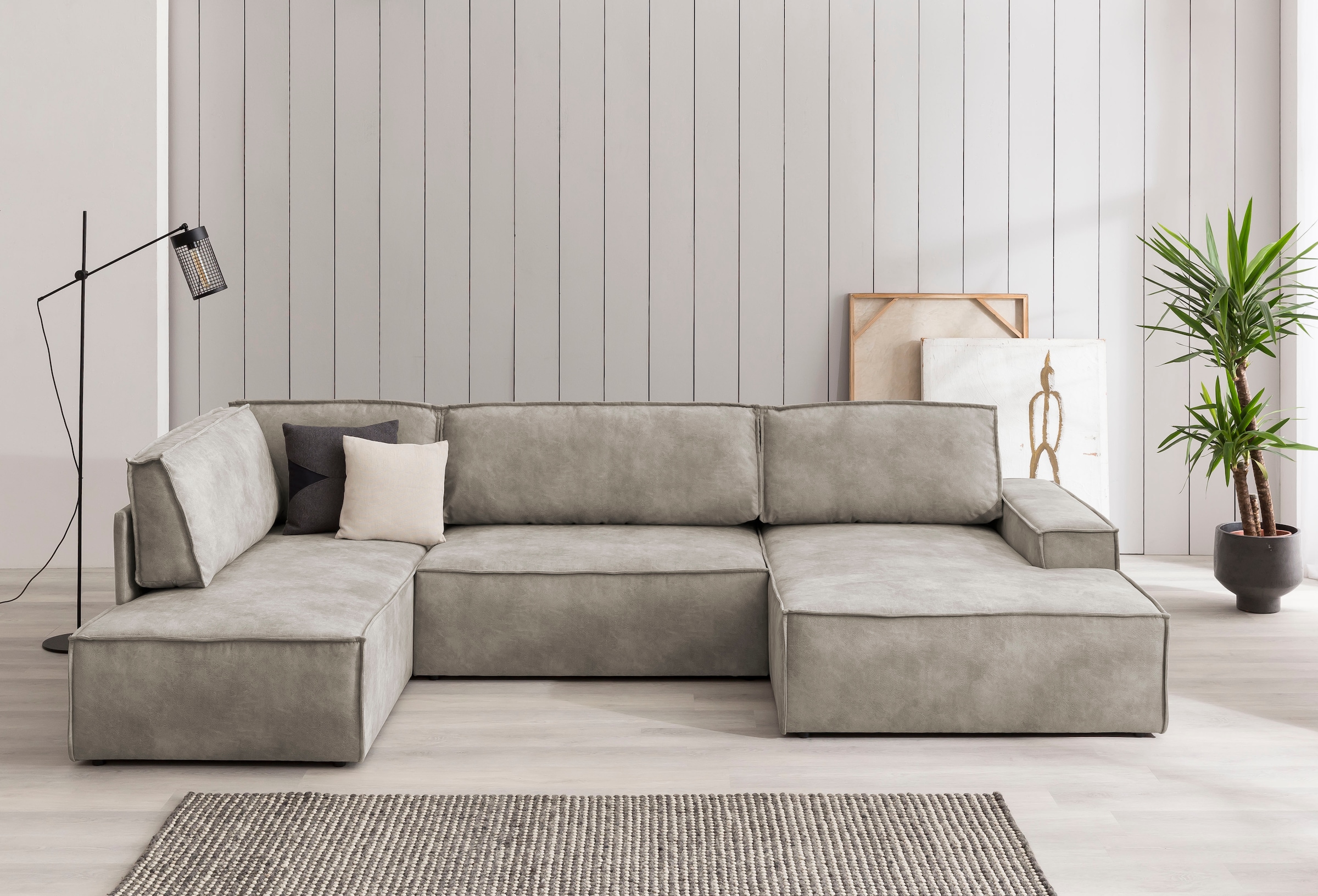 Home affaire Wohnlandschaft »SHERWOOD 329 cm, U-Form, Schlafsofa,«, Schlaffunktion m. Bettkasten (194x139 cm), Cord, Vintage, Samtvelours