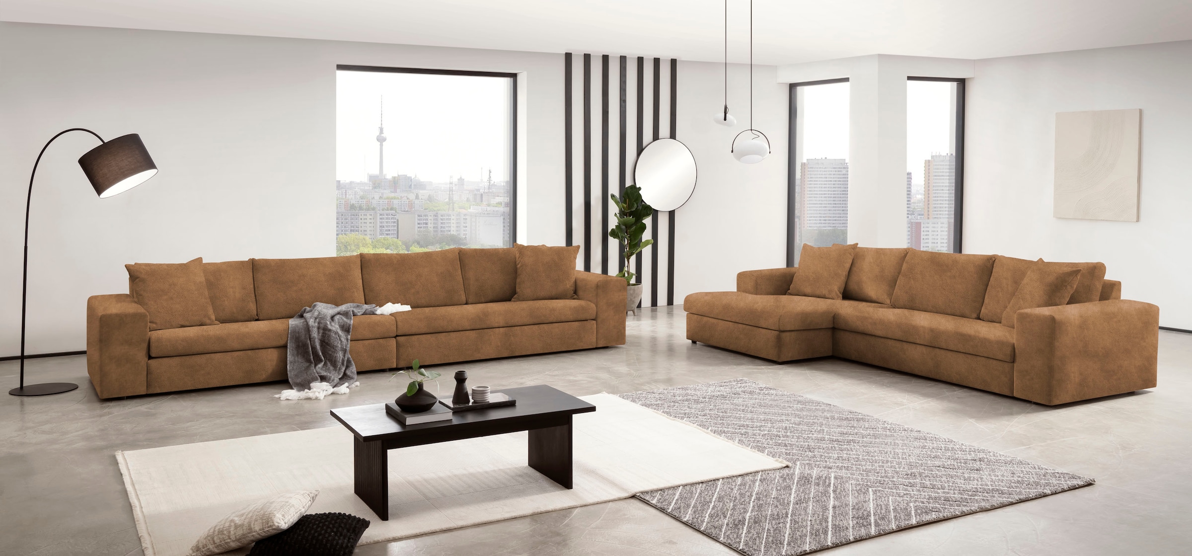 andas Ecksofa »SLEETLAND XXL in Samtvelours oder Vintage-Leder-Optik, L-Form,«, besonders groß und bequem