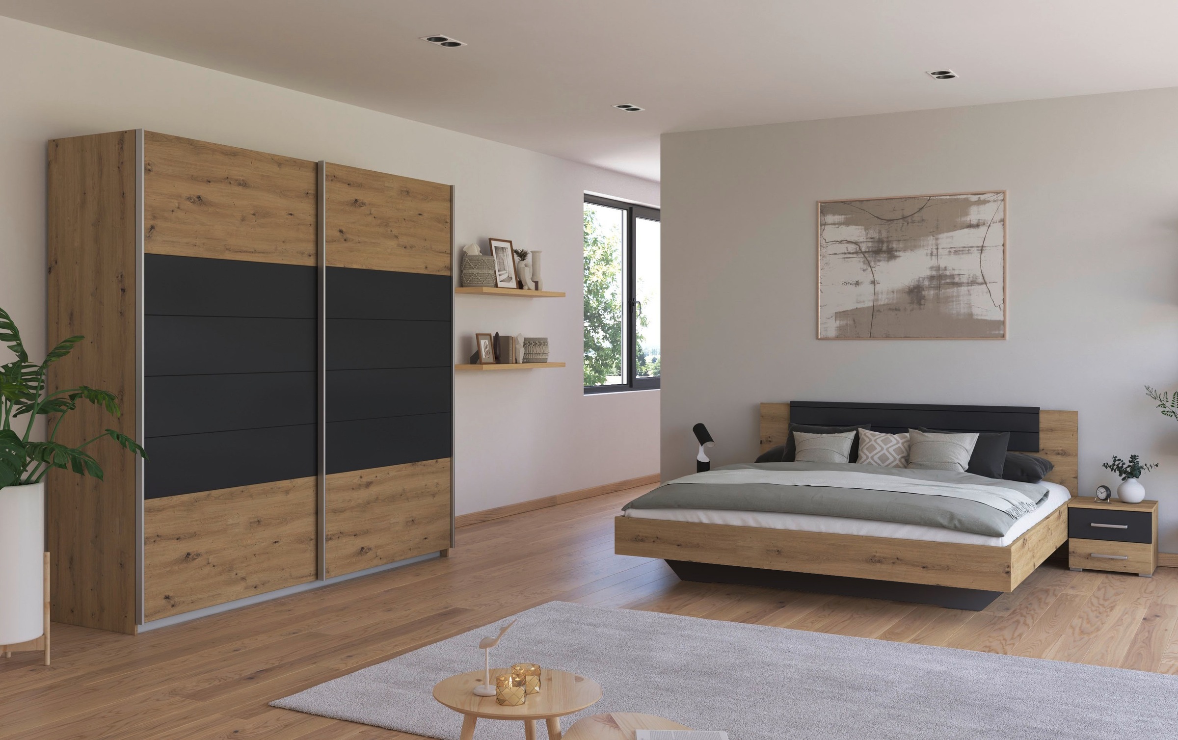 rauch Schlafzimmer-Set »Komplettschlafzimmer Schlafzimmer BARCELONA mit Schrank Breite 226 cm,«, (Set, 4 tlg.), Bett 160 oder 180 cm und 2 Nachttischen MADE IN GERMANY