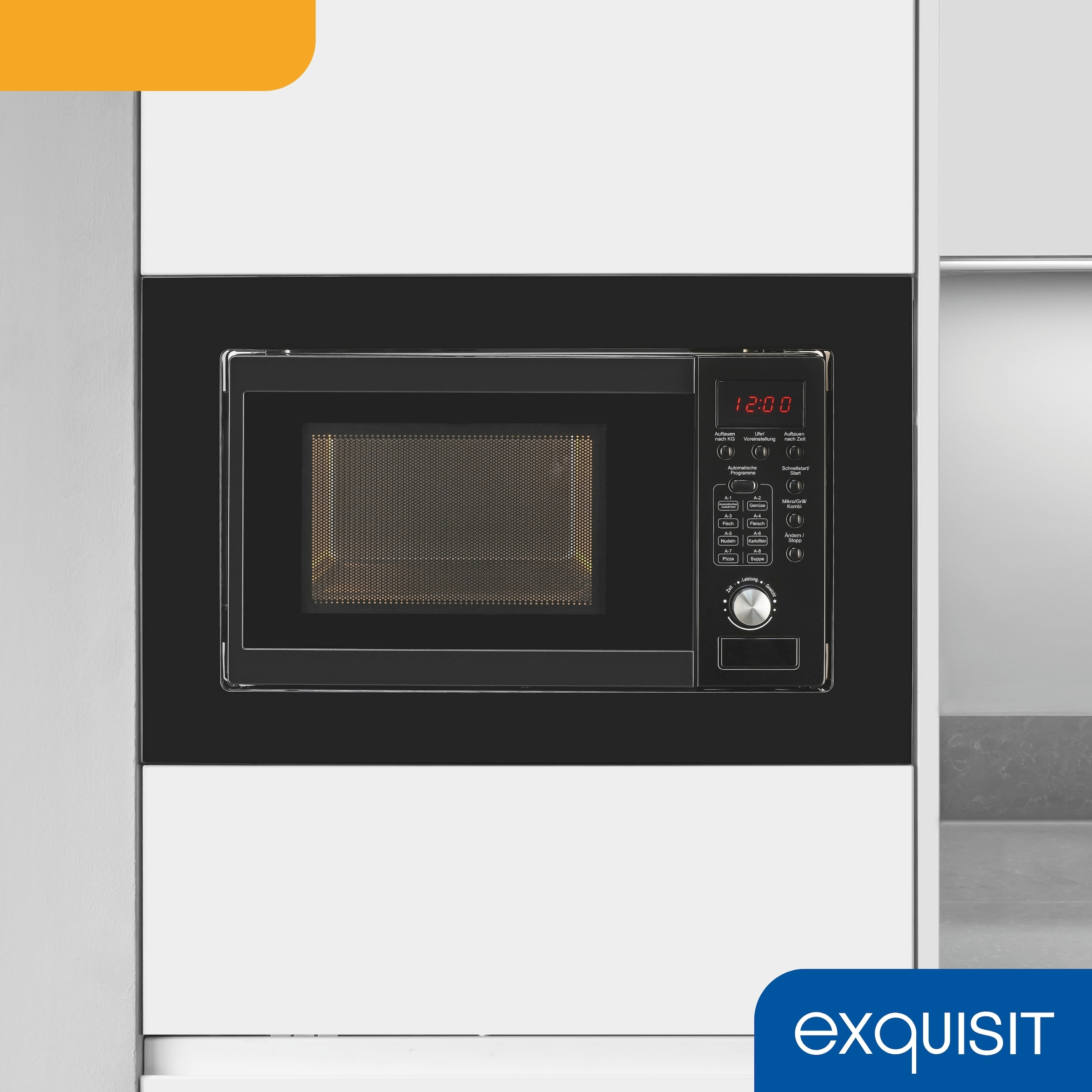 exquisit Einbau-Mikrowelle »EMW20.1G schwarz« 1250 W Schonend Auftauen,schnell Aufwärmen, Grillen-einfach per Knopfdruck
