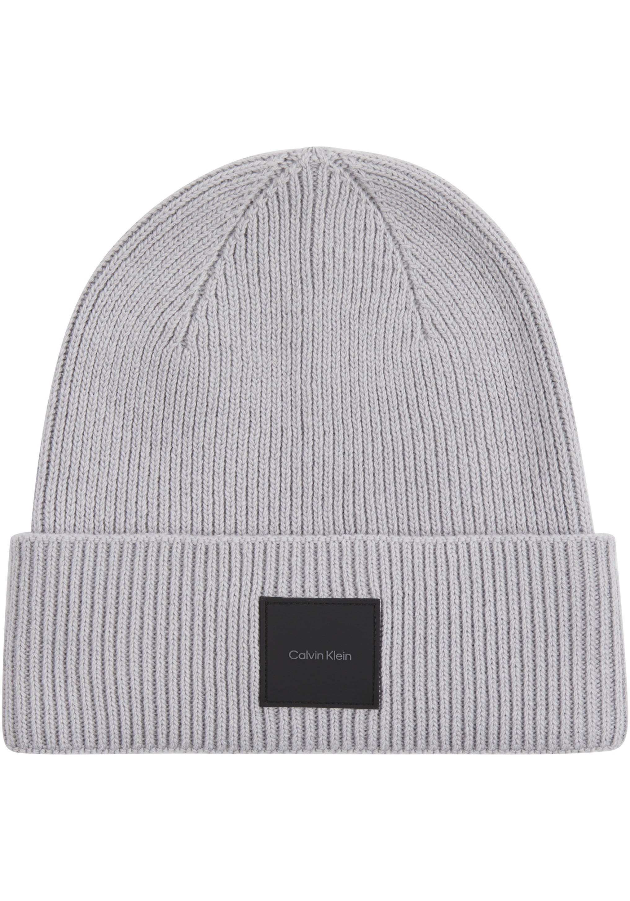 Calvin Klein Beanie "COTTON/WOOL FINE RIB BEANIE", mit Ledermarkenlabel günstig online kaufen