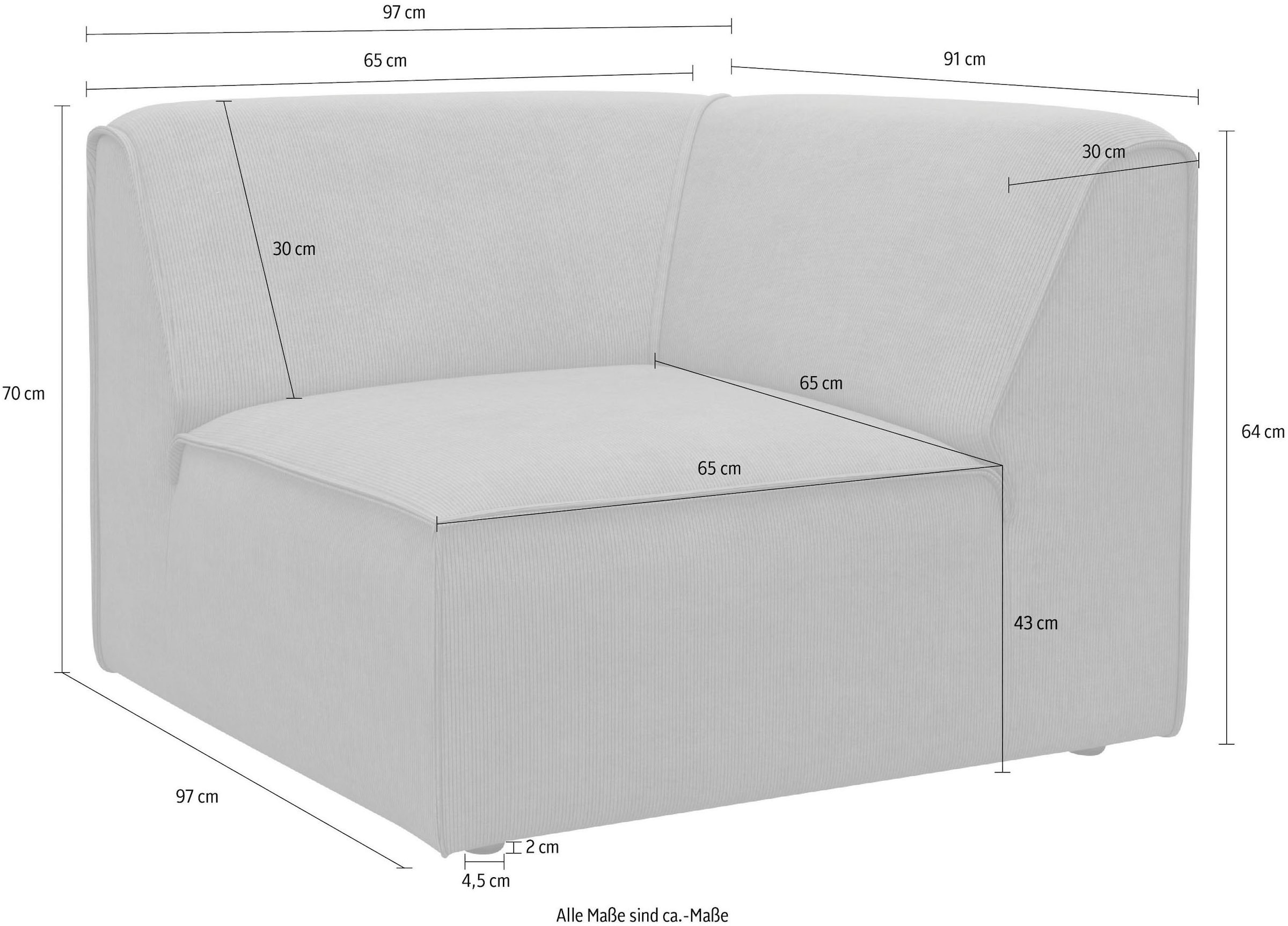 RAUM.ID Sofa-Eckelement »Merid, Sofaelement, Maße B/T/H: 97/97/46 cm«, als Modul oder separat verwendbar, für individuelle Zusammenstellung