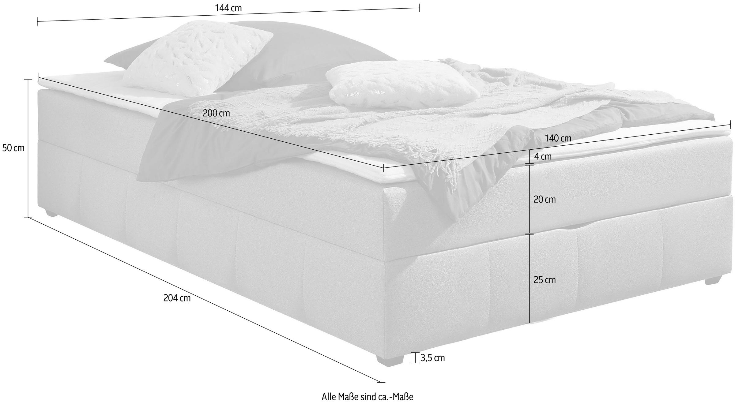 Home affaire Boxbett »Niemes inkl. Bettkasten und Topper, auch in Überlänge erhältlich« Boxbett ohne Kopfteil, inkl. Topper