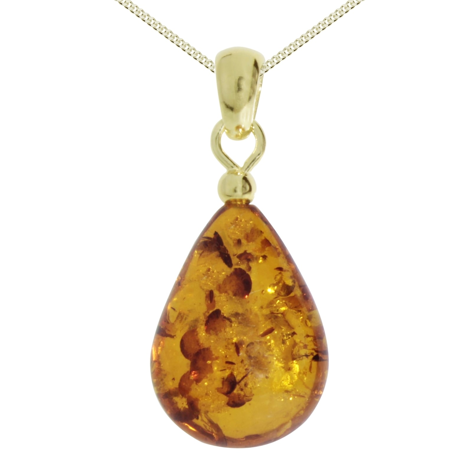 Kette mit Anhänger OSTSEE-SCHMUCK "Ostsee-Schmuck Kette mit Anhänger Tropfen flach, ca. 20 mm lang" Gr. 50, gold, Halsketten, Damen, 50cm, Silber 925 (Sterlingsilber), L: 42
