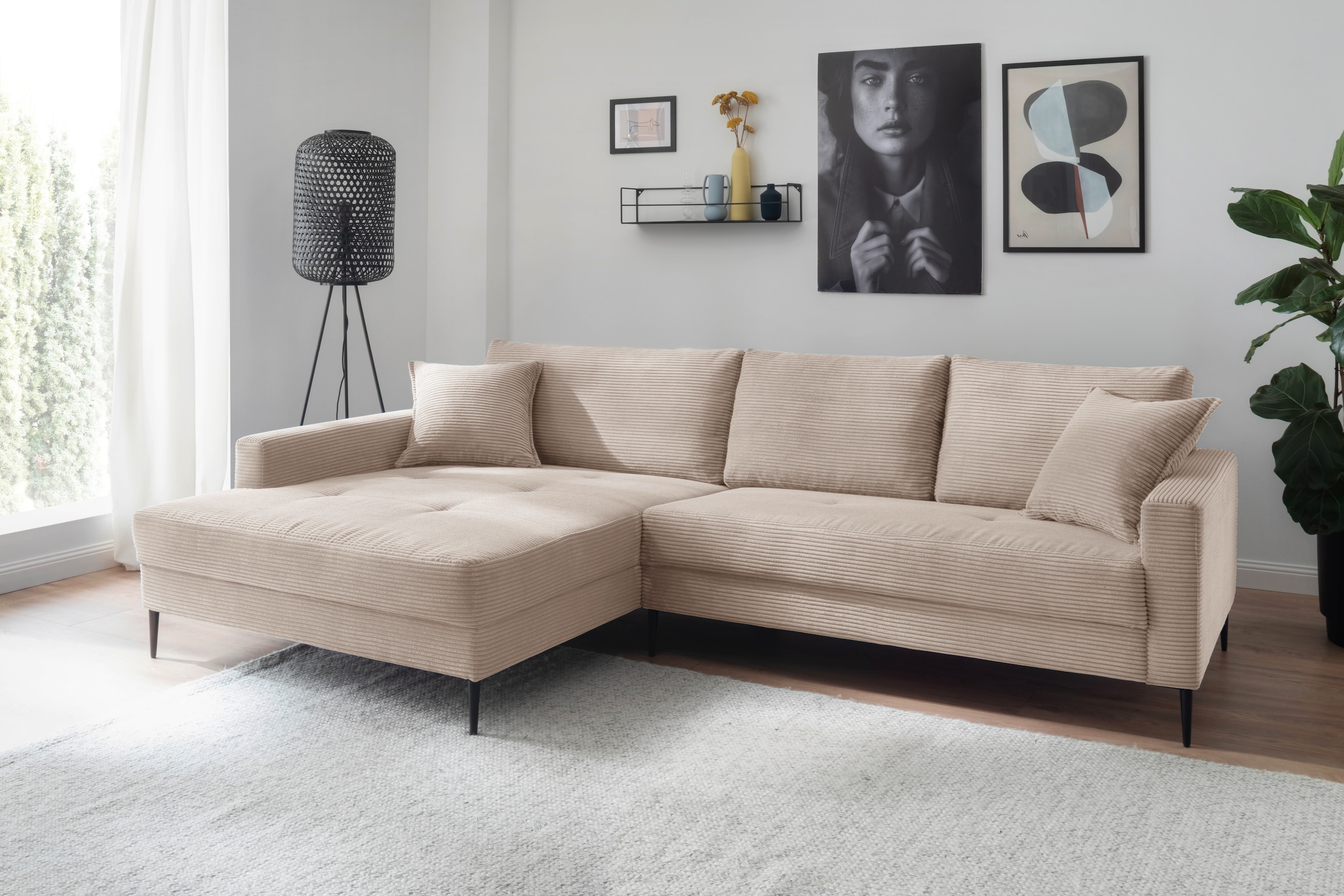 Trends by HG Ecksofa »Summer L-Form«, in Cord-Stoff mit Metallfuß