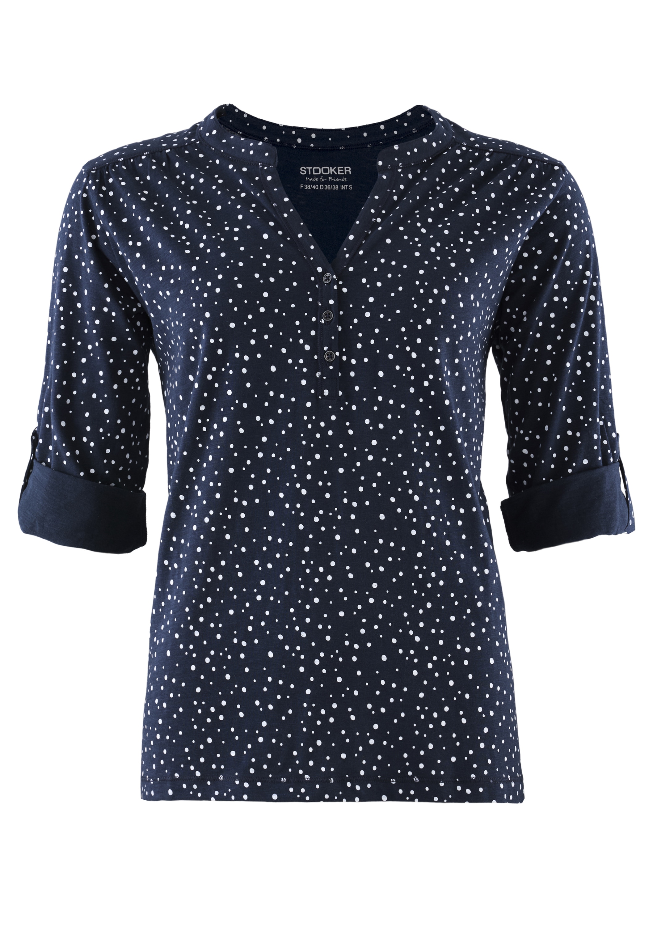 STOOKER WOMEN 3/4-Arm-Shirt »MARIE Print T-Shirt 3/4-Arm«, Regular Fit Slub Yarn Baumwolle Henley Shirt Knopfleiste für Damen