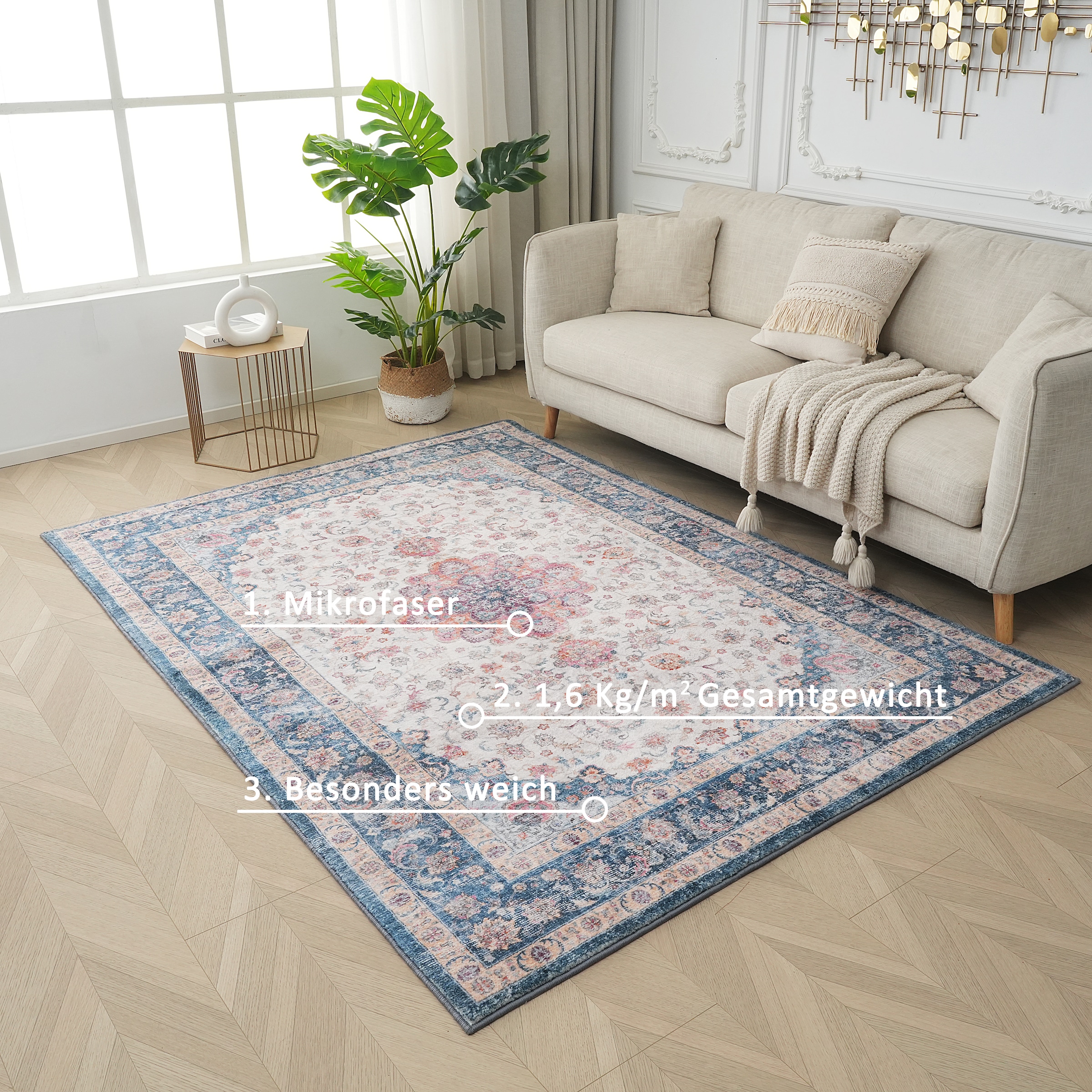 my home Teppich »Omar, Druckteppich, orientalisches Design, mehrfarbig, bedruckt«, rechteckig, 13 mm Höhe, Orient-Optik, Vintage Design, weich, Wohnzimmer, Schlafzimmer