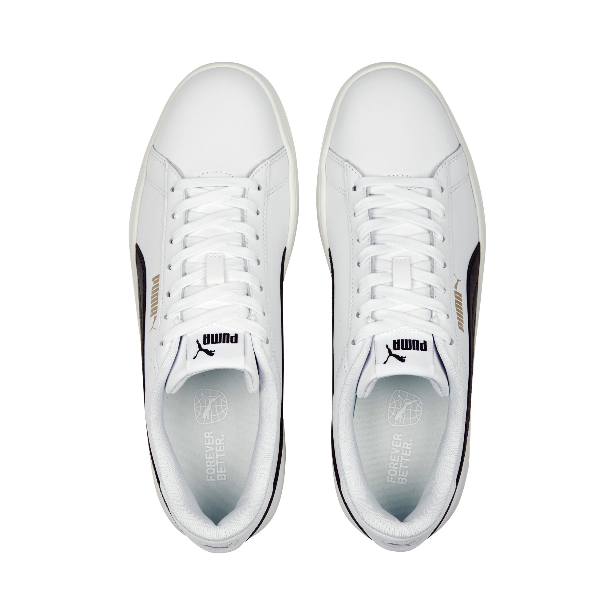 Sneaker PUMA "SMASH 3.0 L", Damen, Gr. 44, schwarz-weiß (puma weiß, puma schwarz, puma gold, frosted ivory), Leder, unifarben, Schuhe Sneaker, mit sportlicher Optik, mit leicht profilierter Gummilaufsohle 6