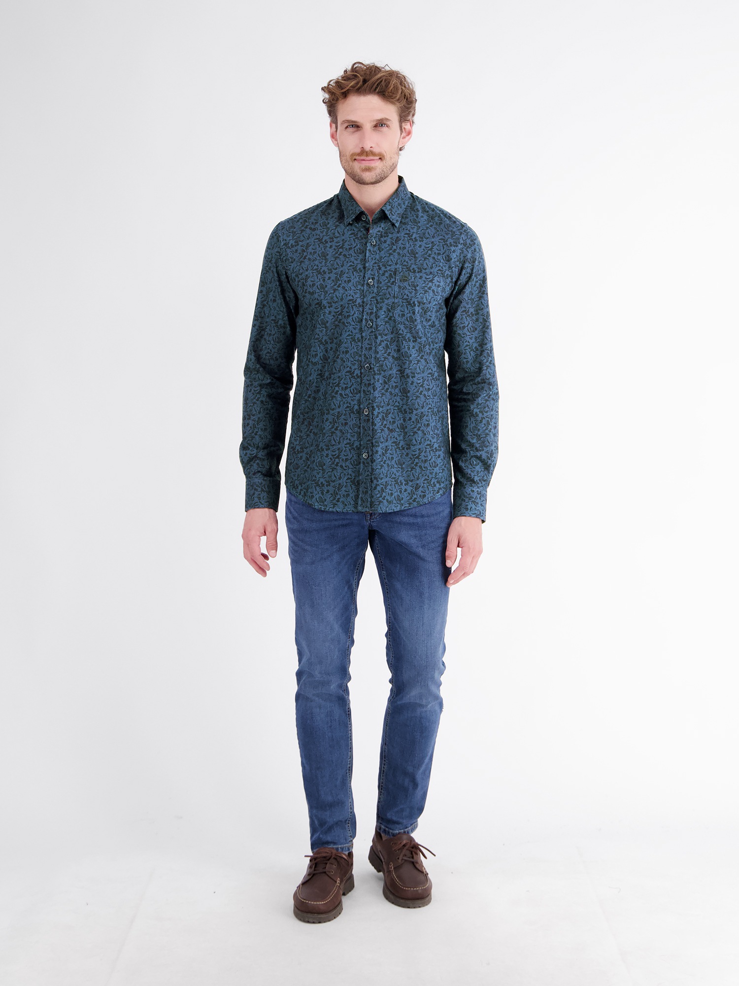 LERROS Langarmhemd »Herrenhemd mit trendigem Printdesign aus reiner Baumwolle«