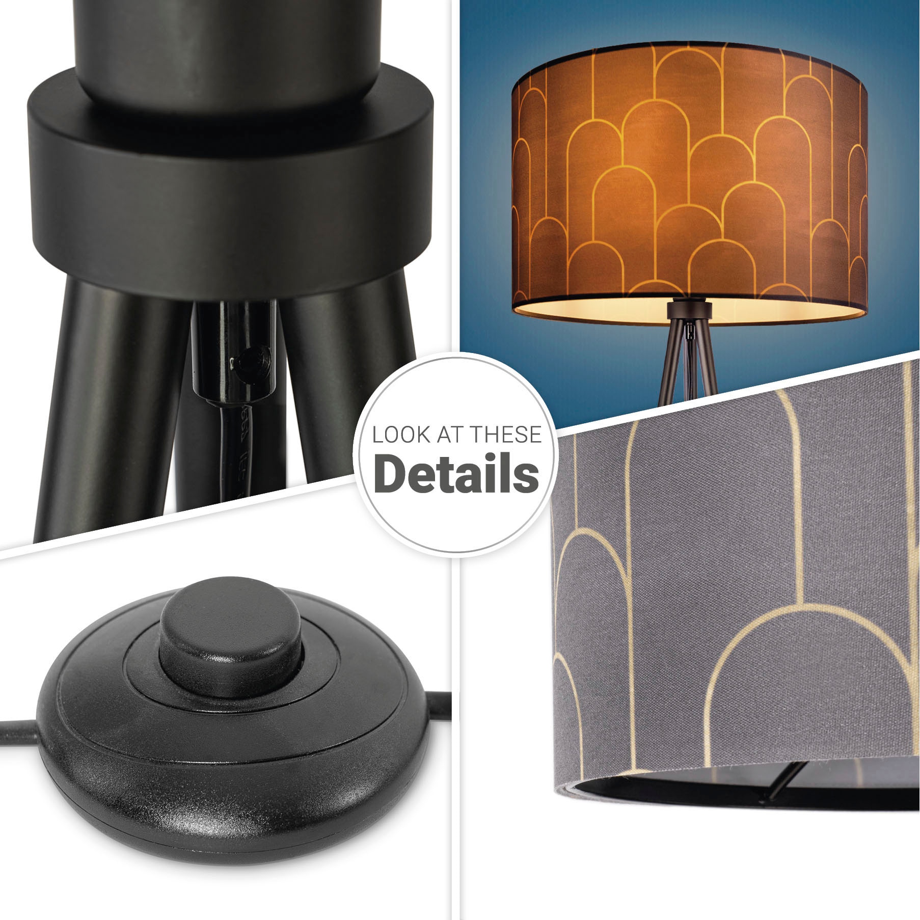 Paco Home Stehlampe »Trina Pillar«, Leuchtmittel E27 | ohne Leuchtmittel, Stehlampe Stativ Mit Stoffschirm Wohnzimmerlampe Vintage Abstrakt