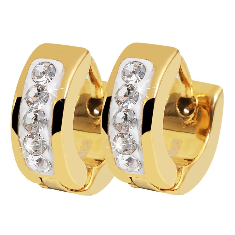 Thumbnail - Adelia´s Klappcreolen "Damen Ohrringe – Klappcreole aus Edelstahl mit Strass Steinchen" Eine schöne Geschenkidee für jed...