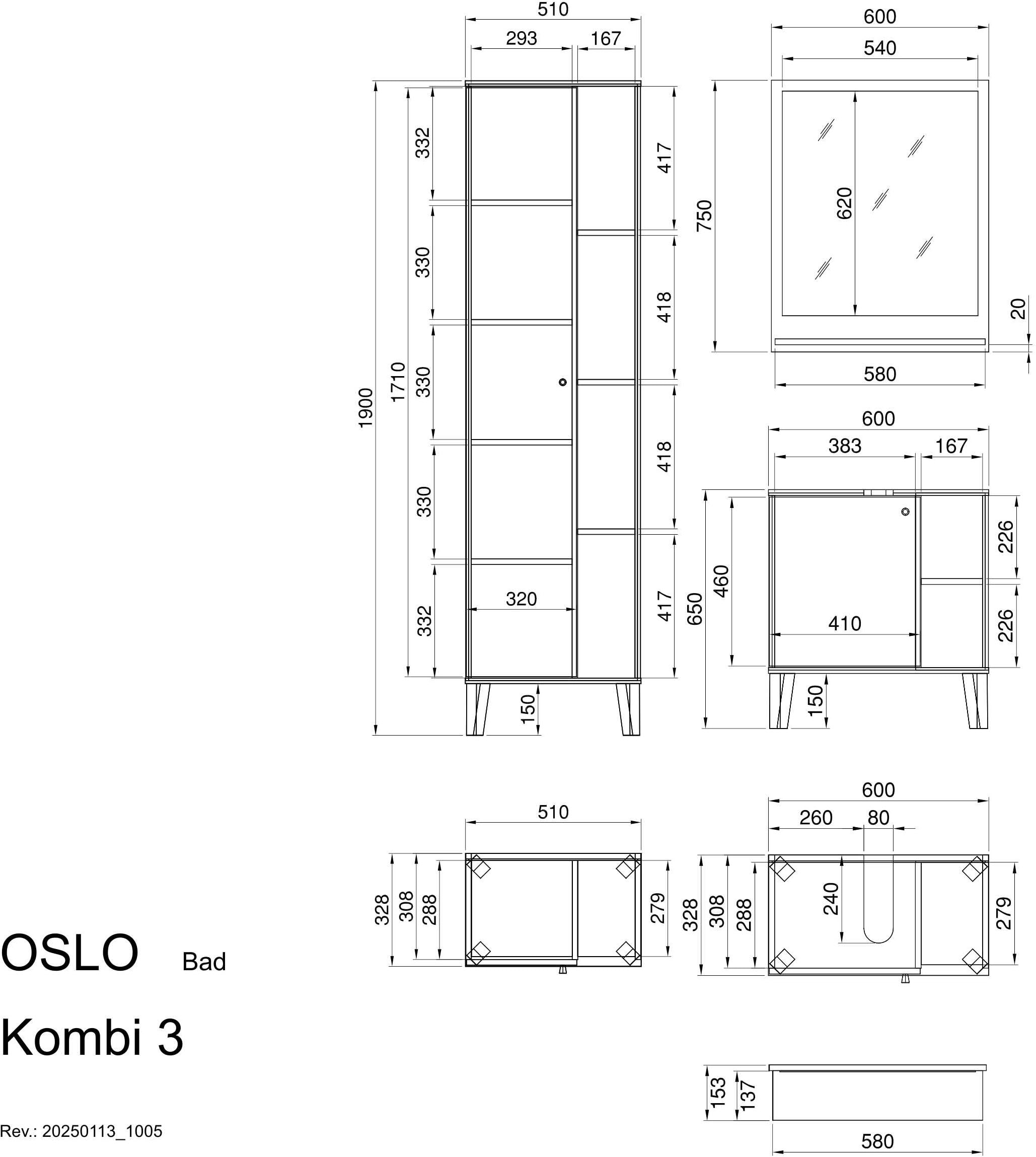 INOSIGN Badmöbel-Set »OSLO, Bad im skandinavischen Design«, (Set, 3 St.), Badschränke und Spiegel, in zwei Farben verfügbar, viel Stauraum