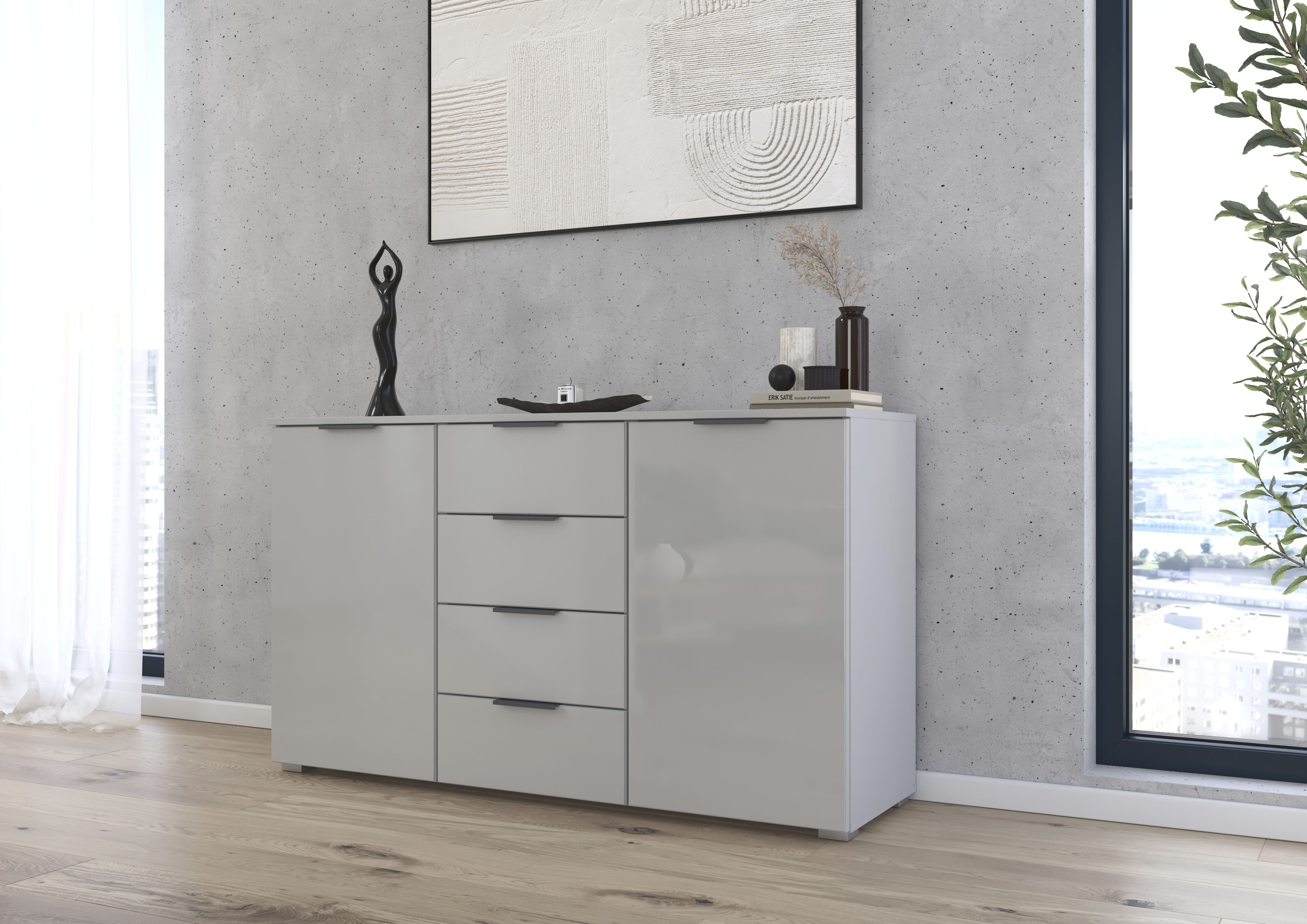 Thumbnail - rauch Kombikommode "Sideboard Kombikommode Schubladenkommode AGORDO mit Glasfront", (in zwei Griff-Farben), mit 4 Schubk...