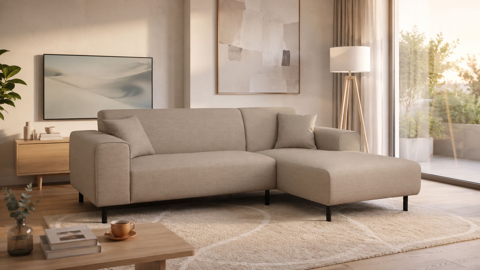 OTTO home Ecksofa "ARROS L-Form mit Wellenunterfederung, Maße B/T/H: 235/163/81 cm" incl. Zierkissen, mit Recamiere rechts/links bestellbar, auch in Cord