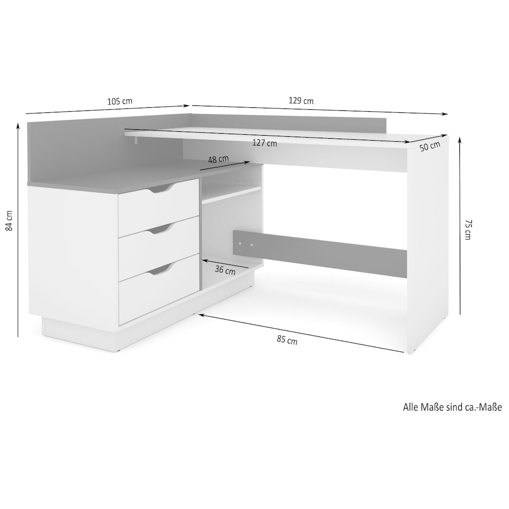 byLIVING Eckschreibtisch »Bern«, Breite 129 cm, rechts oder links montierbar