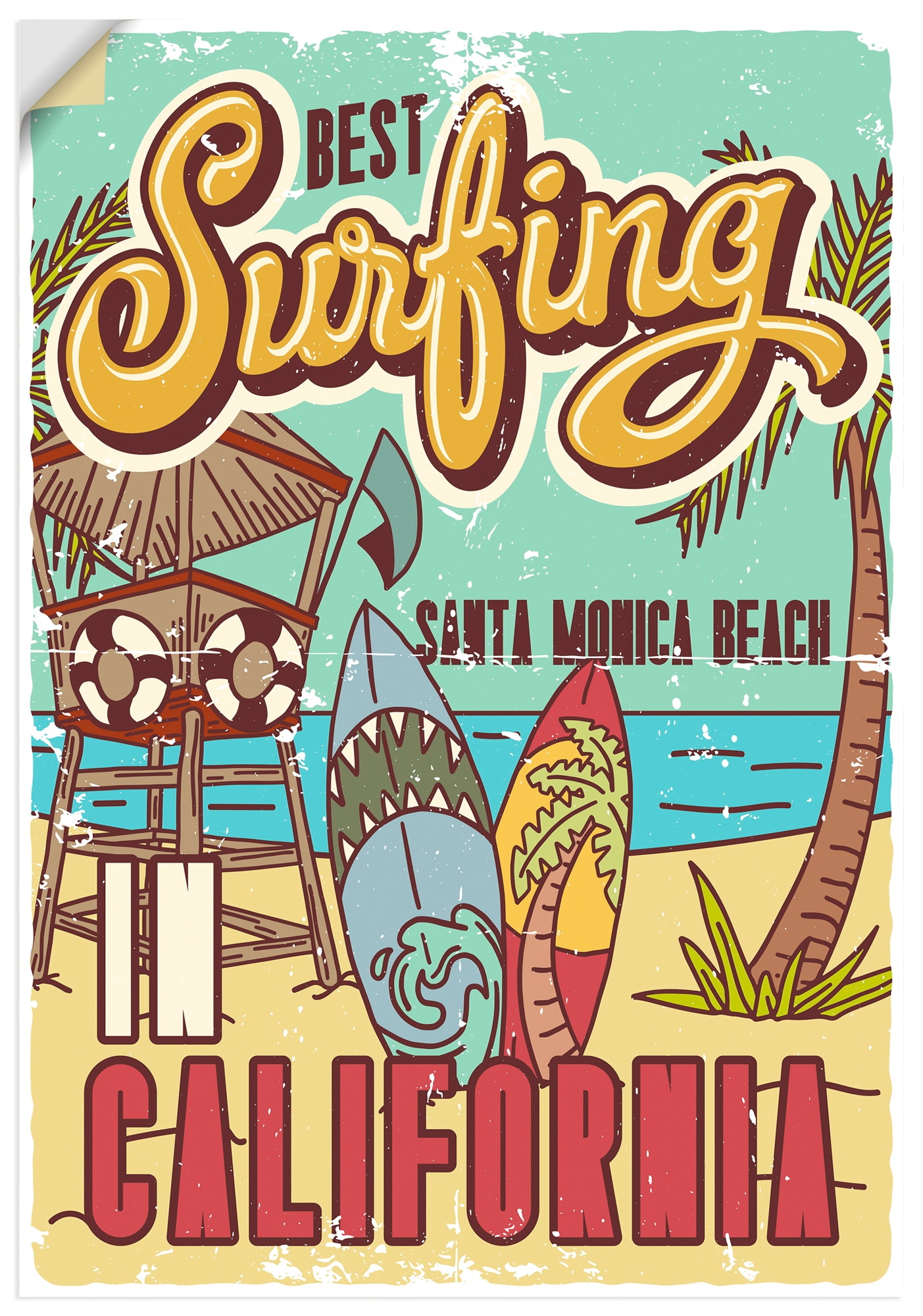 Artland Wandbild "Surfen in Kalifornien" 1 Stk. tlg. als Alubild, Leinwandbild, Poster, Wandaufkleber in verschied. Größen
