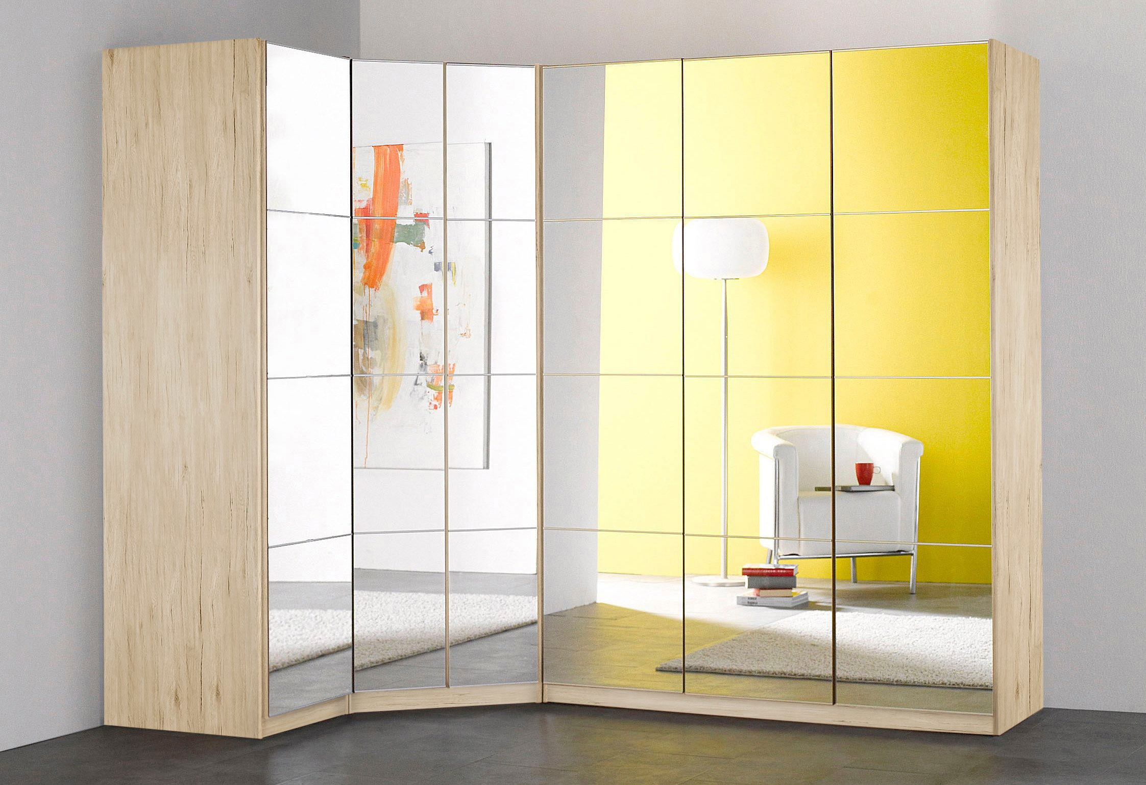priess "Malaga Schlafzimmerschrank Ecklösung erweiterbar in drei Farben" Kleiderschrank Schrank Garderobe Stauraumwunder mit Spiegel