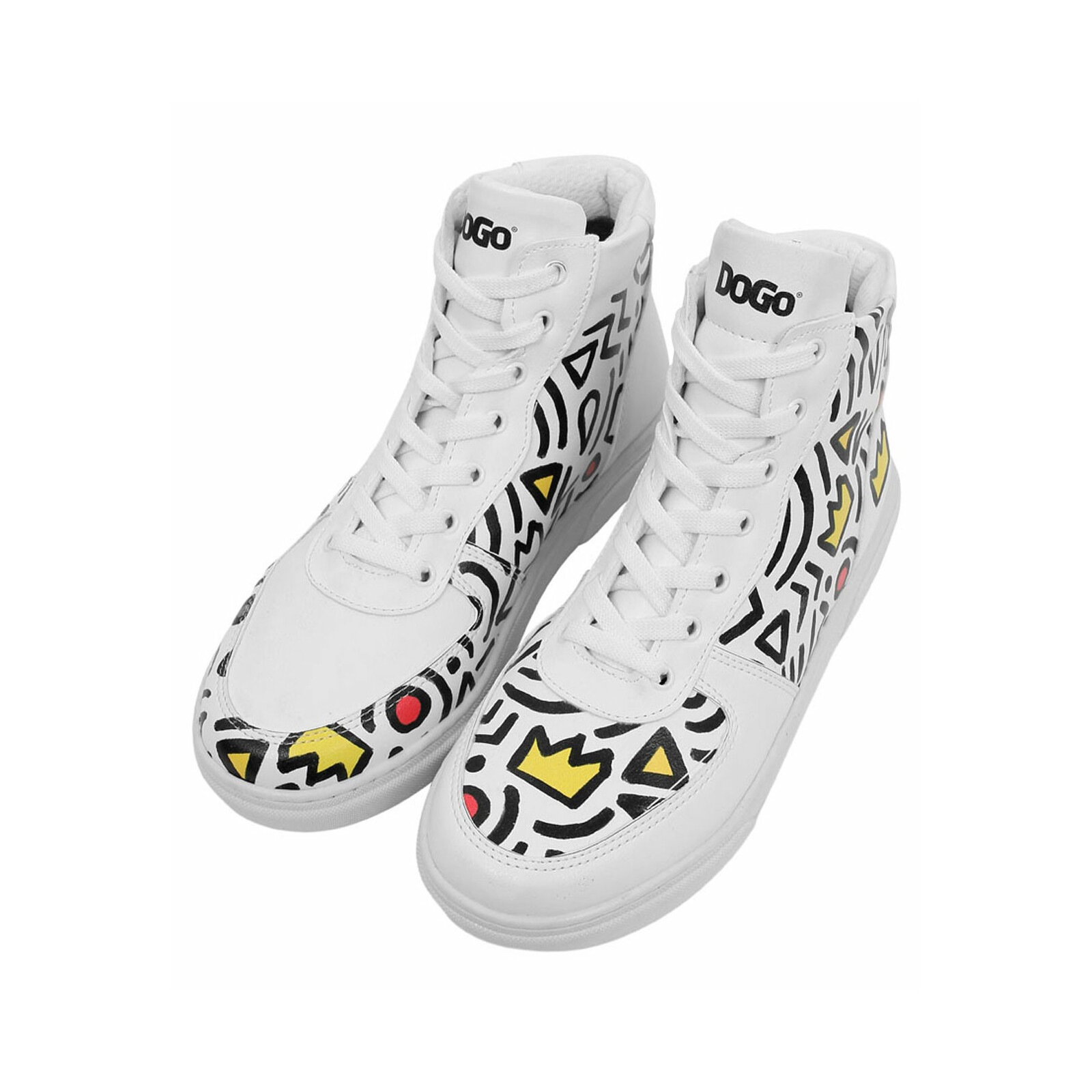 Dogo Damen Bianco Sneaker "Ace Boots Abstract Outline White High Sneaker, Ace Boots", Gr. 37, Normalschaft, Weiß, Lederimitat, Schuhe Sneaker, Hand... - Bild 2