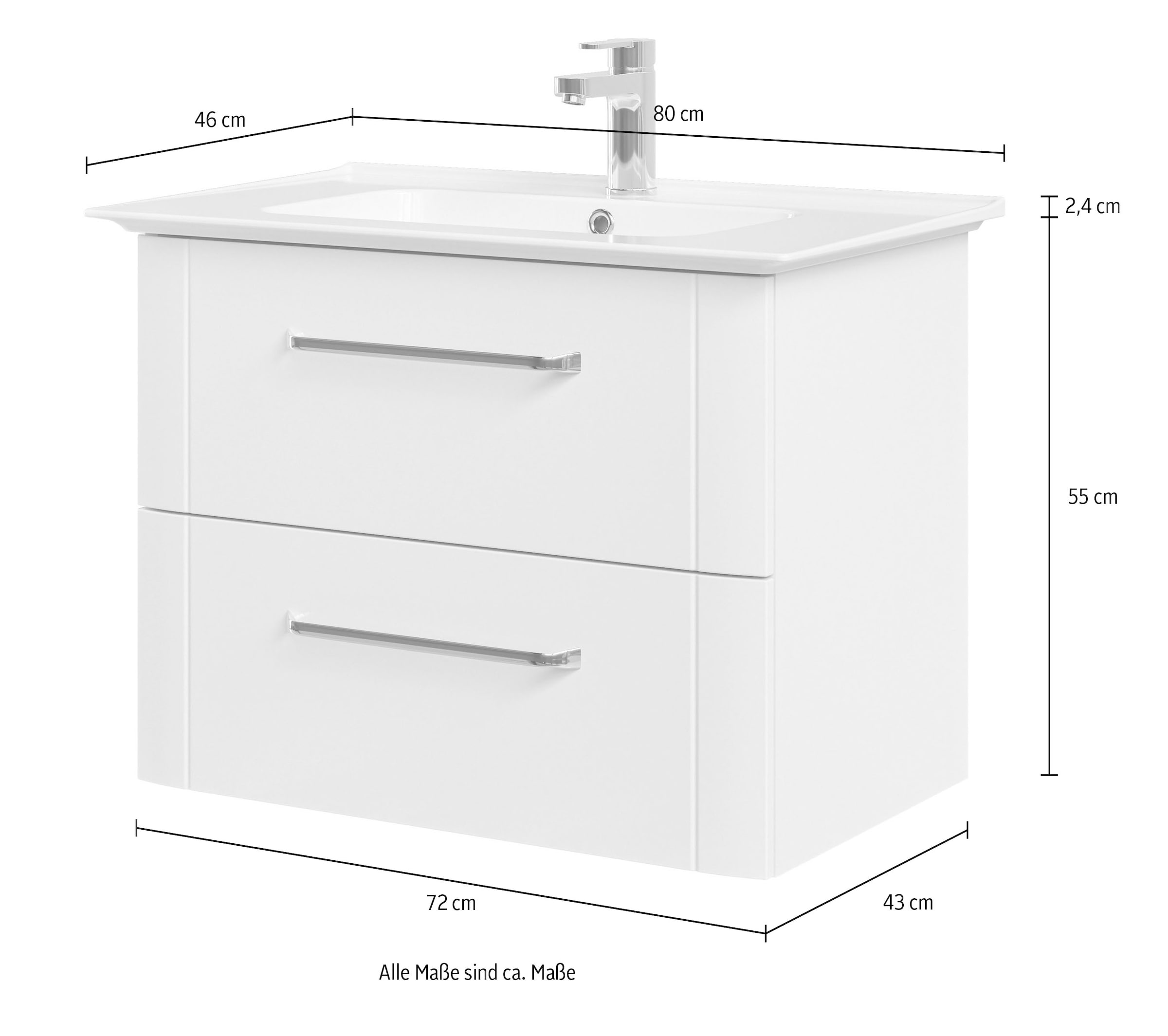 Saphir Badmöbel-Set »Waschtisch Serie 3006 Keramik-Waschtisch mit Unterschrank, 80 cm breit«, (2 St.), Waschplatz mit 2 Schubladen, Badmöbel-Set mit Waschtisch