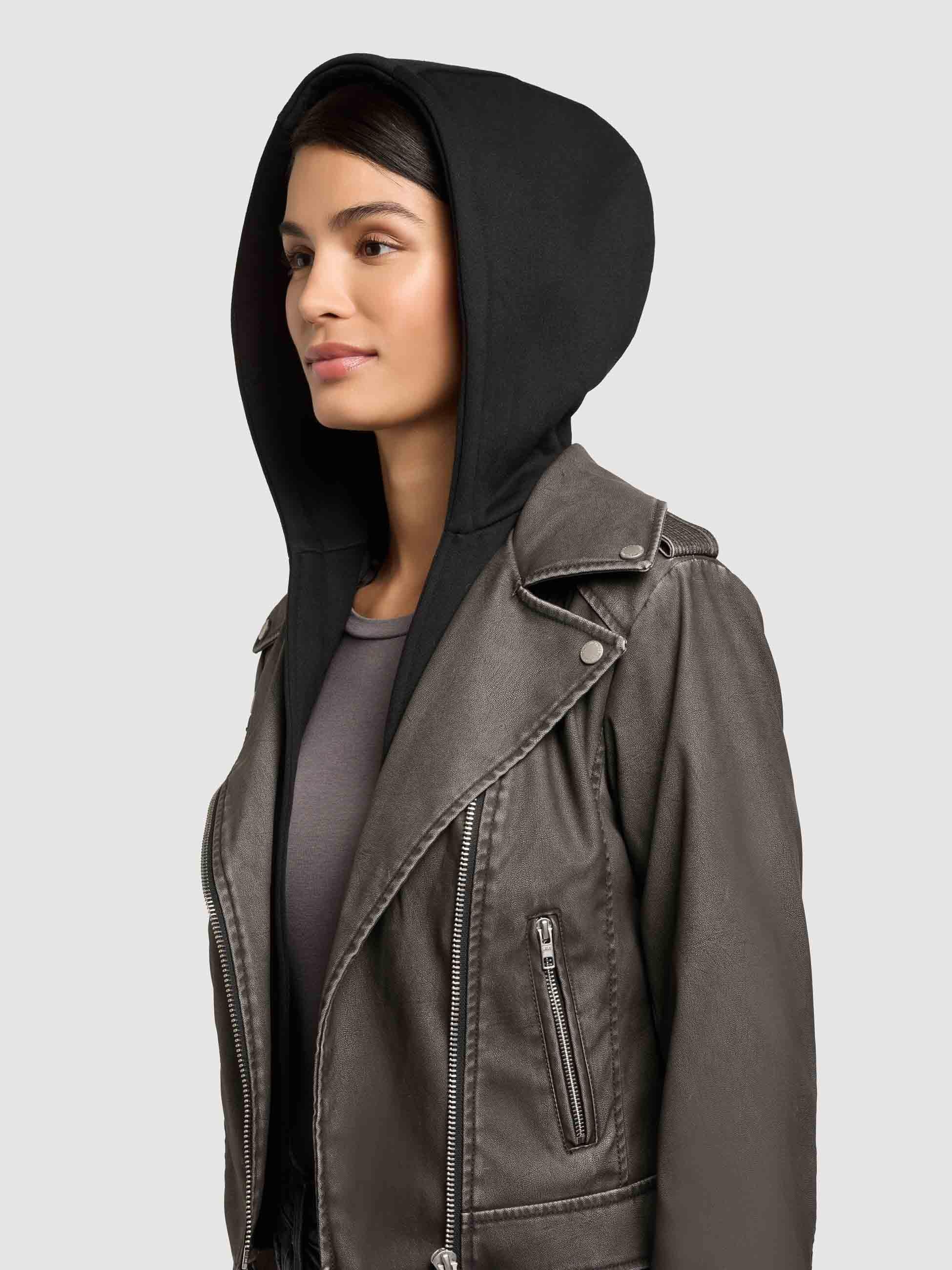 khujo Lederimitatjacke »Yael« mit Kapuze Klassische Kunstlederjacke mit abnehmbarer Kapuze