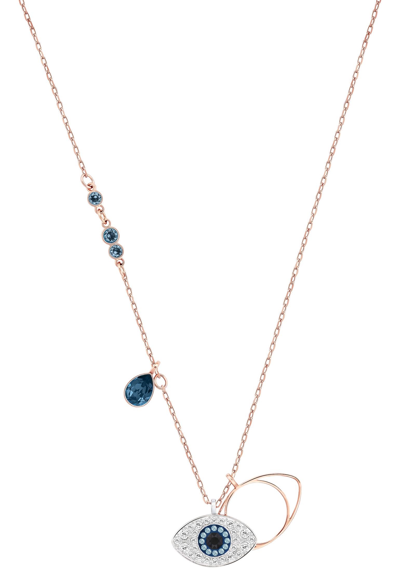 Kette mit Anhänger SWAROVSKI "Symbolica Böser Blick magisches Auge", rosa (roségoldfarben, blau), Halsketten, Damen, Metall, L: 45, mit Swarovski Kristall