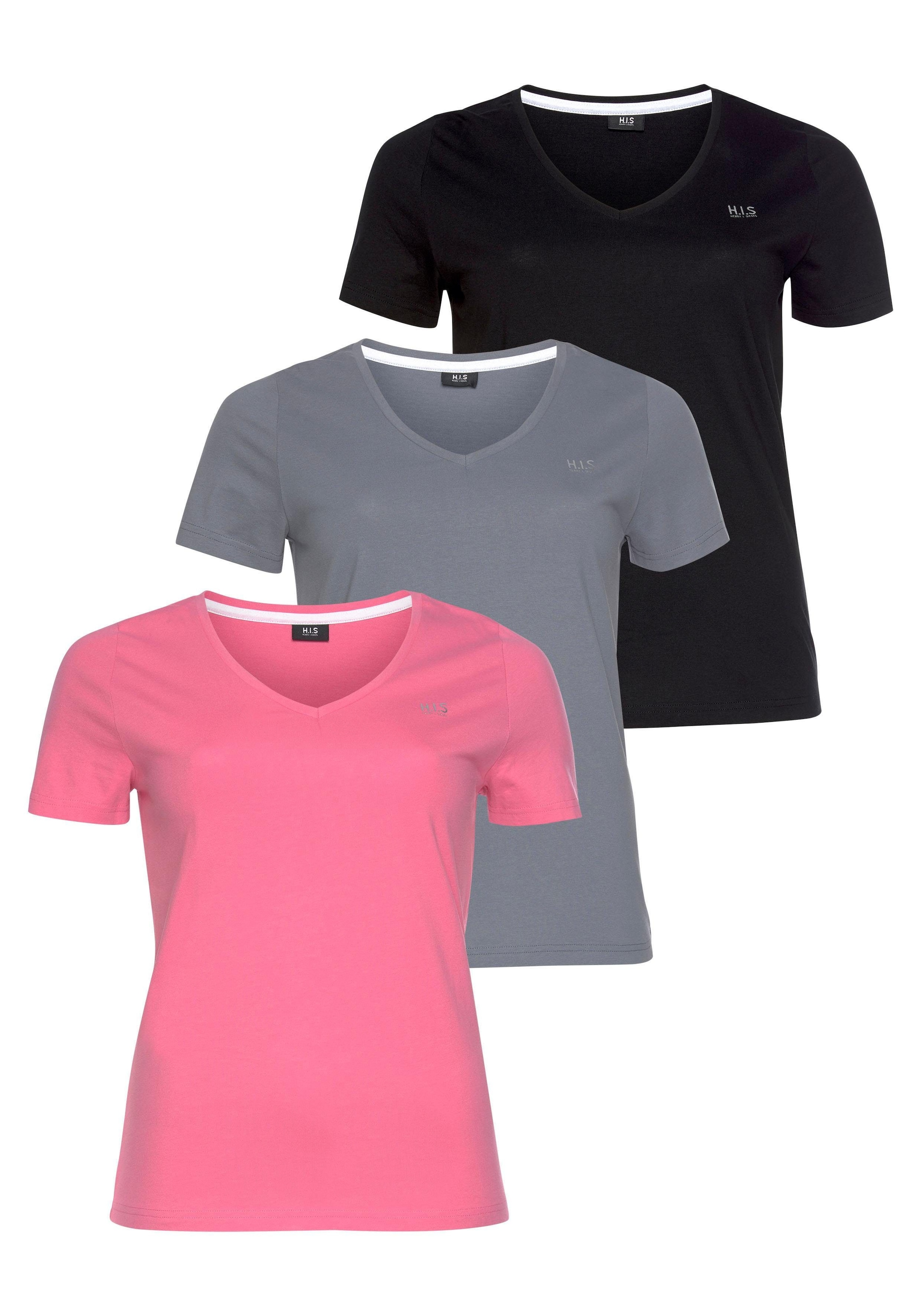 H.I.S T-Shirt "Essential-Basics", 3er-Packer Spar-Set, figurumspielender Sc günstig online kaufen