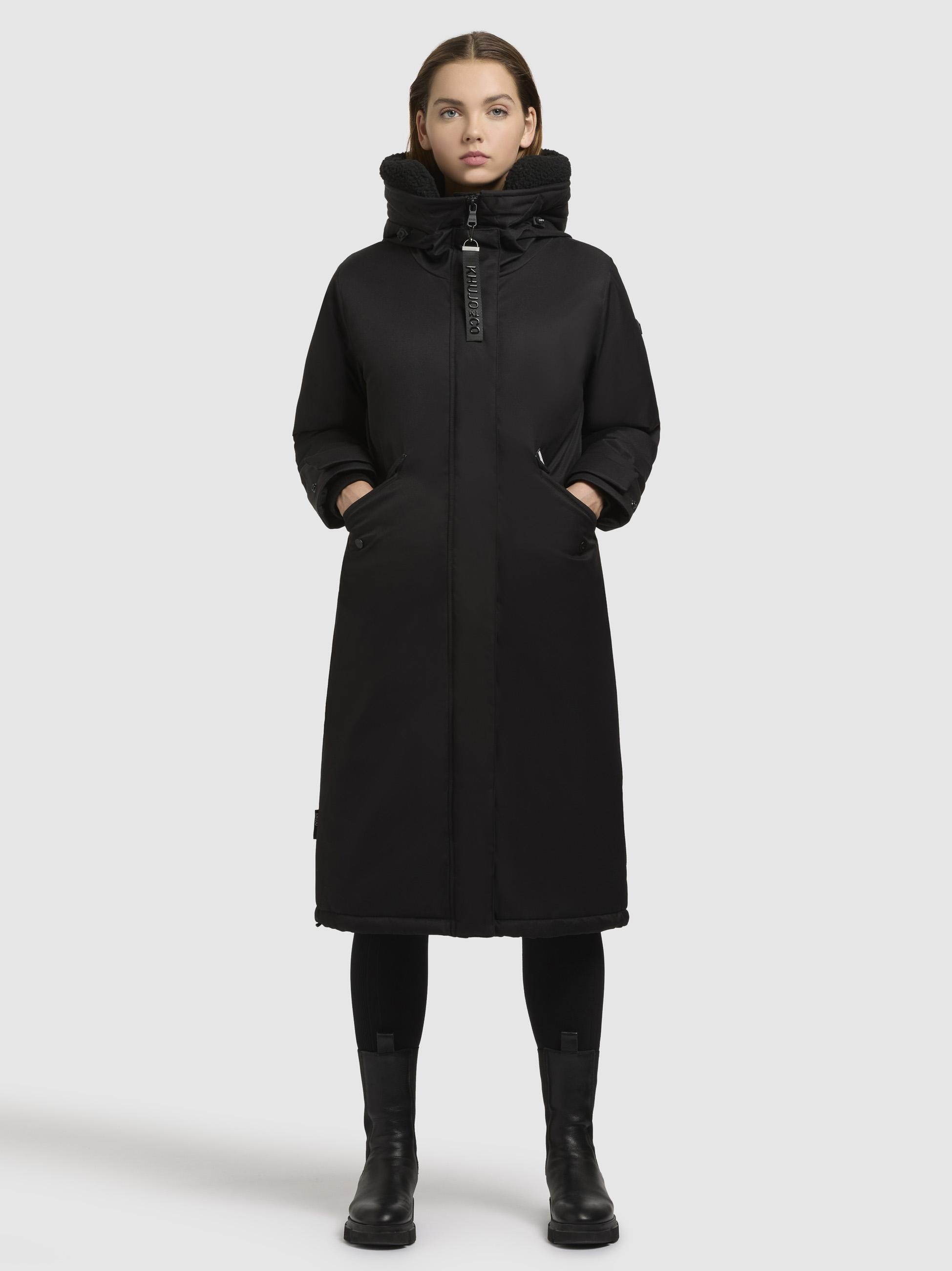 Wintermantel KHUJO "Agneta-YM", Damen, Gr. XS (34), schwarz, Obermaterial: 100% Polyester; Futter: 100% Nylon; Wattierung: 100% Polyester, Basic, gerade ca. Mitte Wade, hoch geschlossener Ausschnitt, verstellbar Rippstrickbündchen mit Druckknöpfen,verstel 3