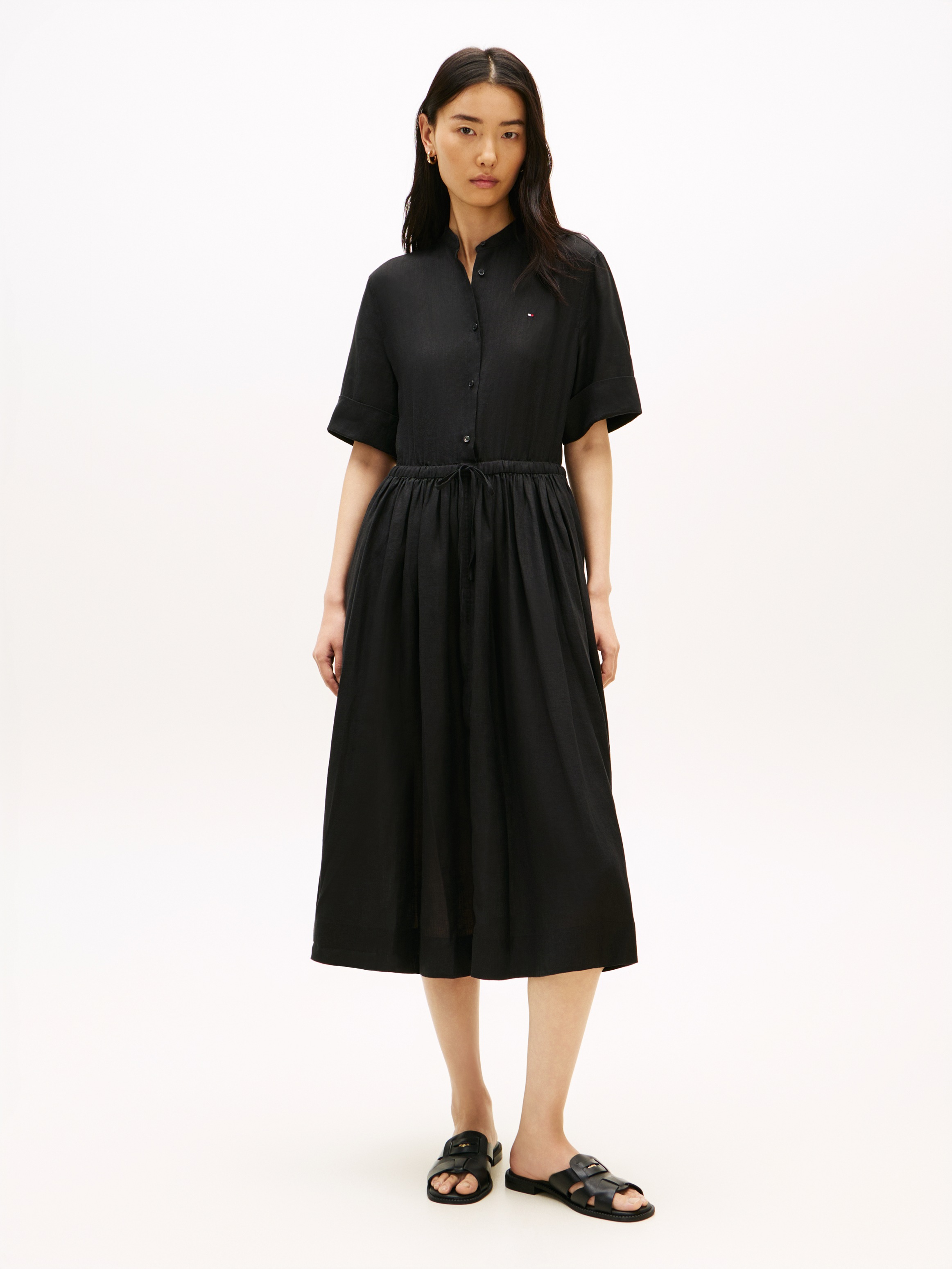 Tommy Hilfiger Sommerkleid "ESS LINEN MIDI SS SHIRT DRESS" mit Faltenrock günstig online kaufen