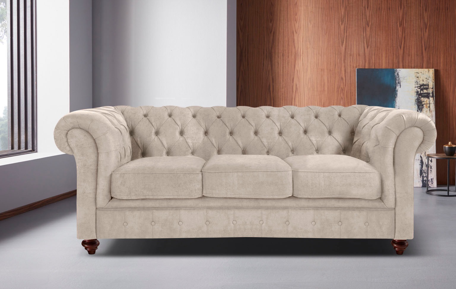 Home affaire Chesterfield-Sofa "Chesterfield 3-Sitzer B/T/H: 198/89/74 cm", günstig online kaufen