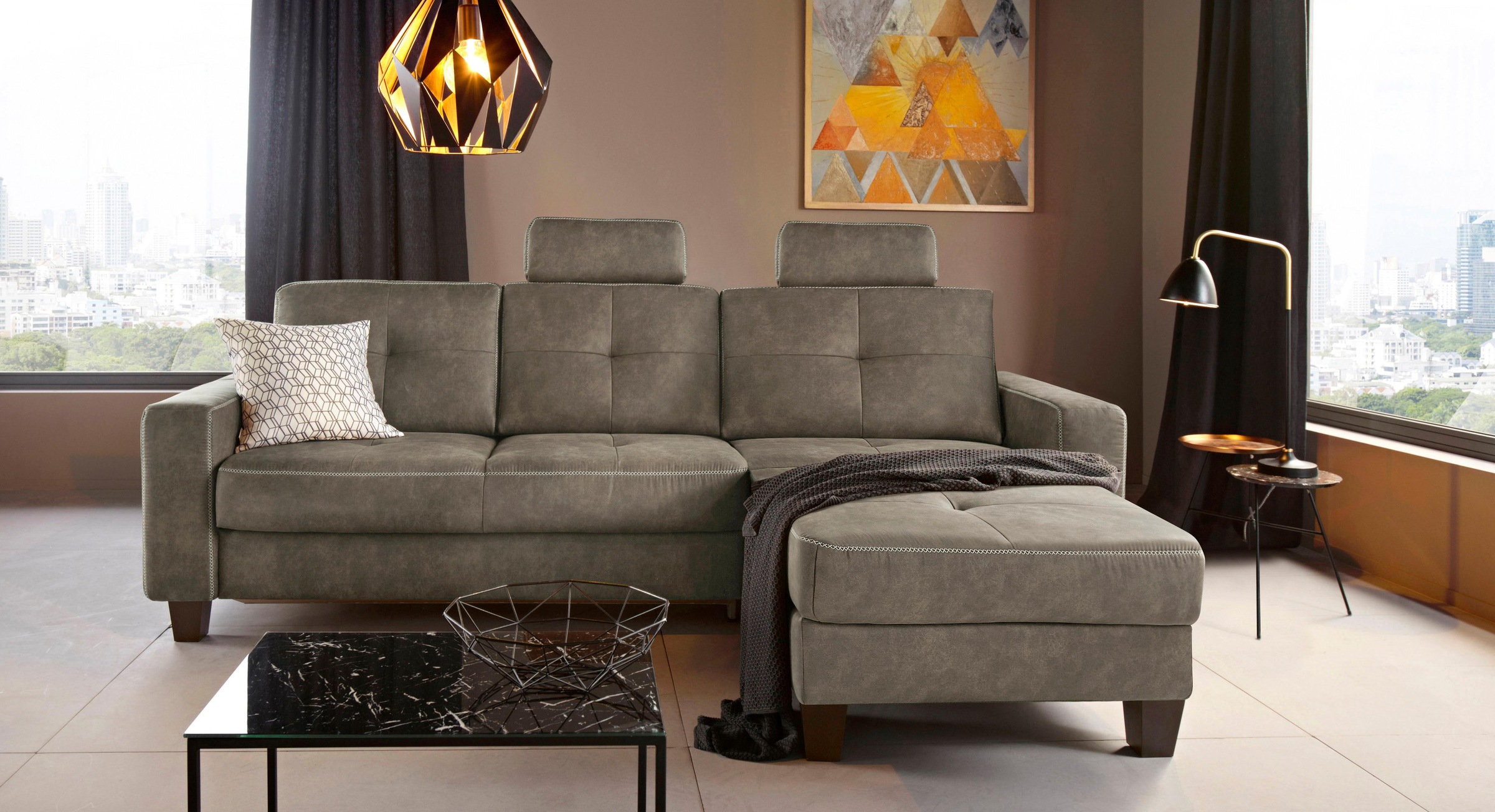 Places of Style Ecksofa »Varese L-Form«, Kreuznaht in beige