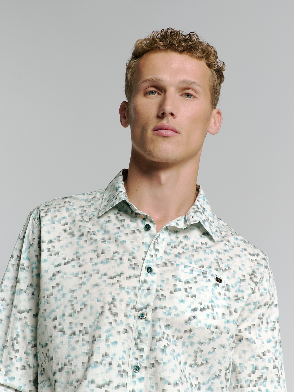 NO EXCESS Langarmhemd »No Excess Stretchhemd mit Print Shirt Stretch Allover Printed«