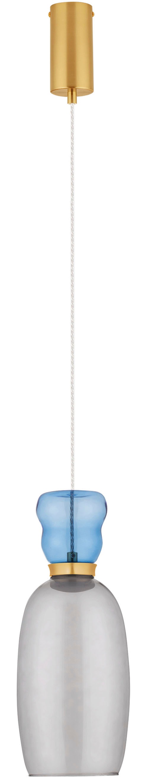 NOVA LUCE Pendelleuchte "PLUMA", 1, Ø 15cm H: 179cm, 1 Stk.blau, rauch, goldfarben, Esszimmer, Leuchten