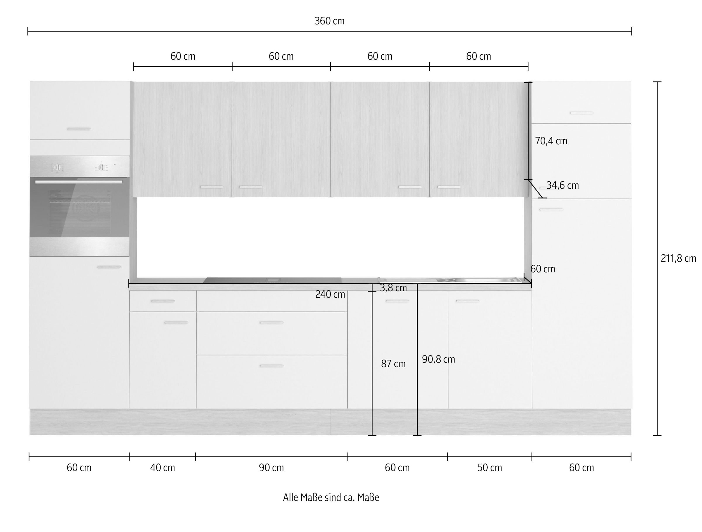 KOCHSTATION Küchenzeile »KS-Lucy« Breite 360 cm, Soft-Close, inkl. Zubehör, wahlweise mit E-Geräten