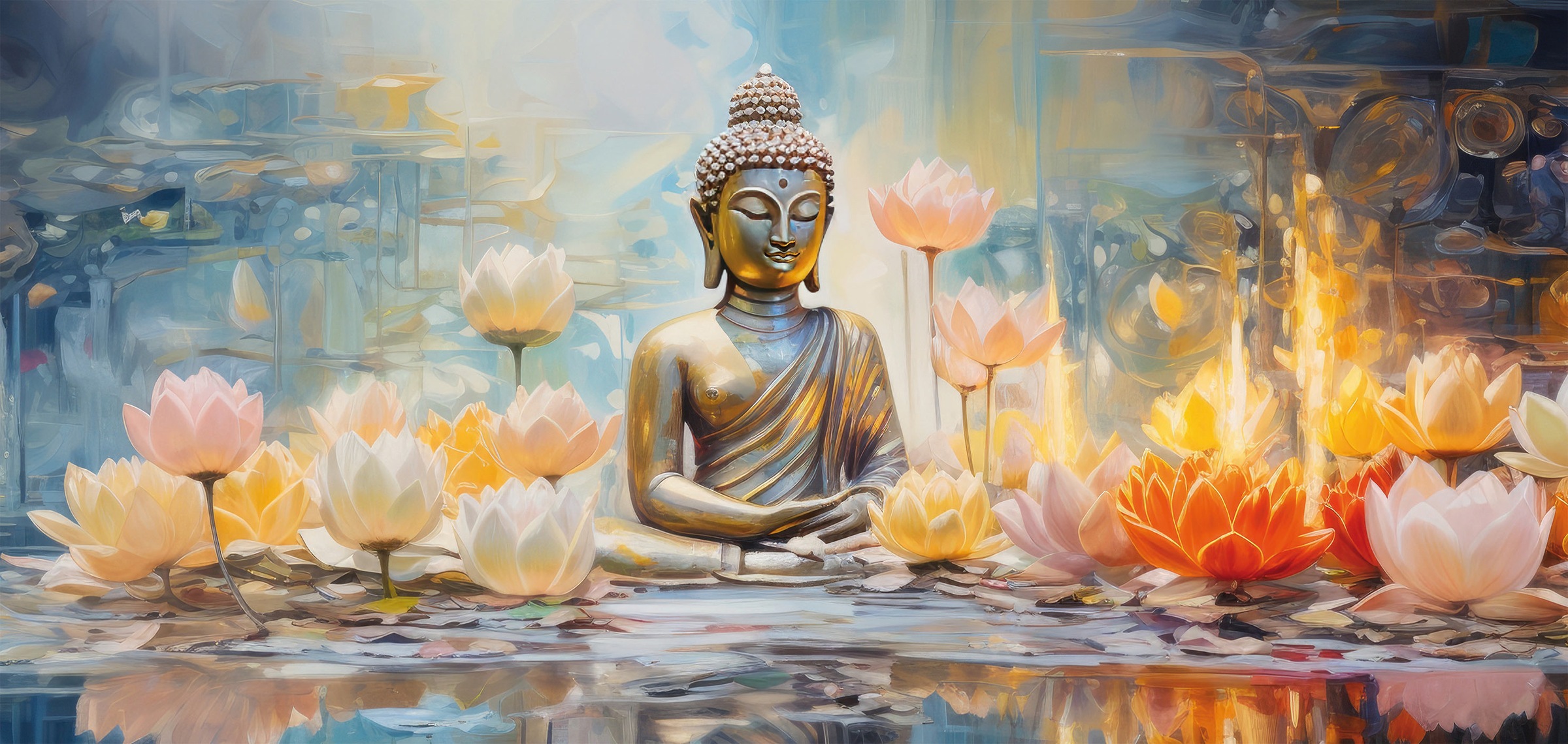 Bönninghoff Leinwandbild "Wandbild BUDDHA 33x70 cm – Leinwandbild Keilrahmen Deko modern" Blumen Blumenbilder Buddha Buddhafigur Buddhismus Pflanzen Pflanzenbilder Spirituelle Bilder 1 Stk. tlg. auf Keilrahmen gespannt