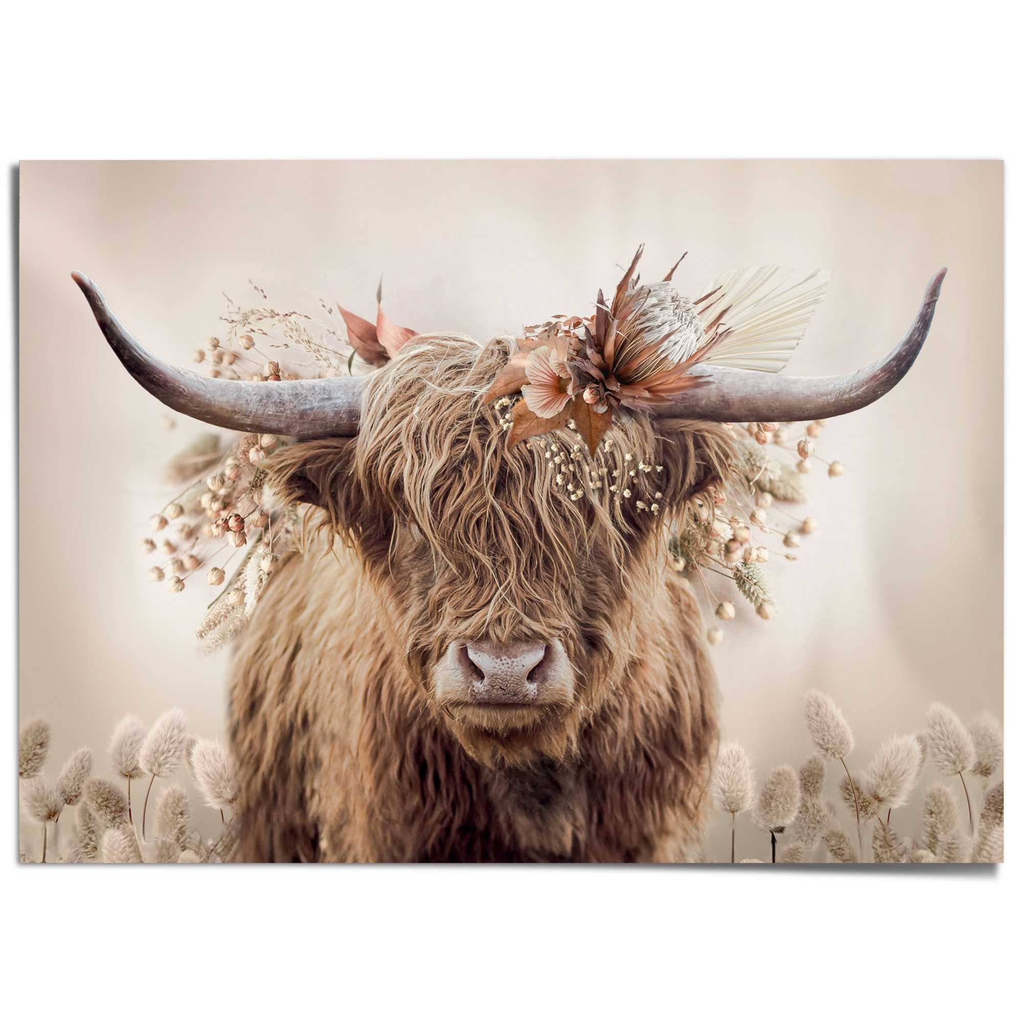 Reinders! Poster »Floral Highlander« Tiere 1 Stk. tlg. Wohnzimmer - Beige - Papier - Tiere - 140x100 cm