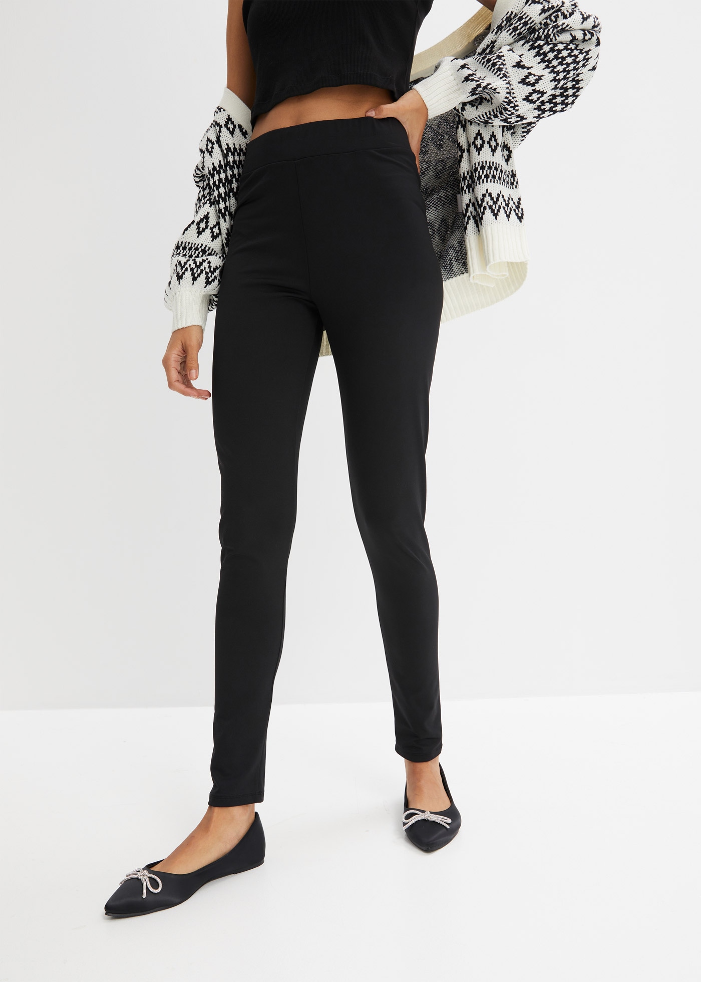 bonprix "Highwaist Thermo-Leggings mit breitem Bequembund" aus Polyester und Elasthan, breiter Bequembund, Skinny Fit