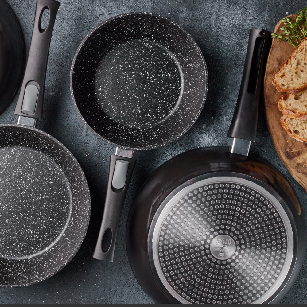 RESTO Kitchenware Bratpfanne »Aries, tiefe Wokpfanne mit vierschichtiger Marmor-Antihaftbeschichtung«, Aluminium, (1 tlg.), mit einem abnehmbaren Griff - backofenfest, spülmaschinenfest
