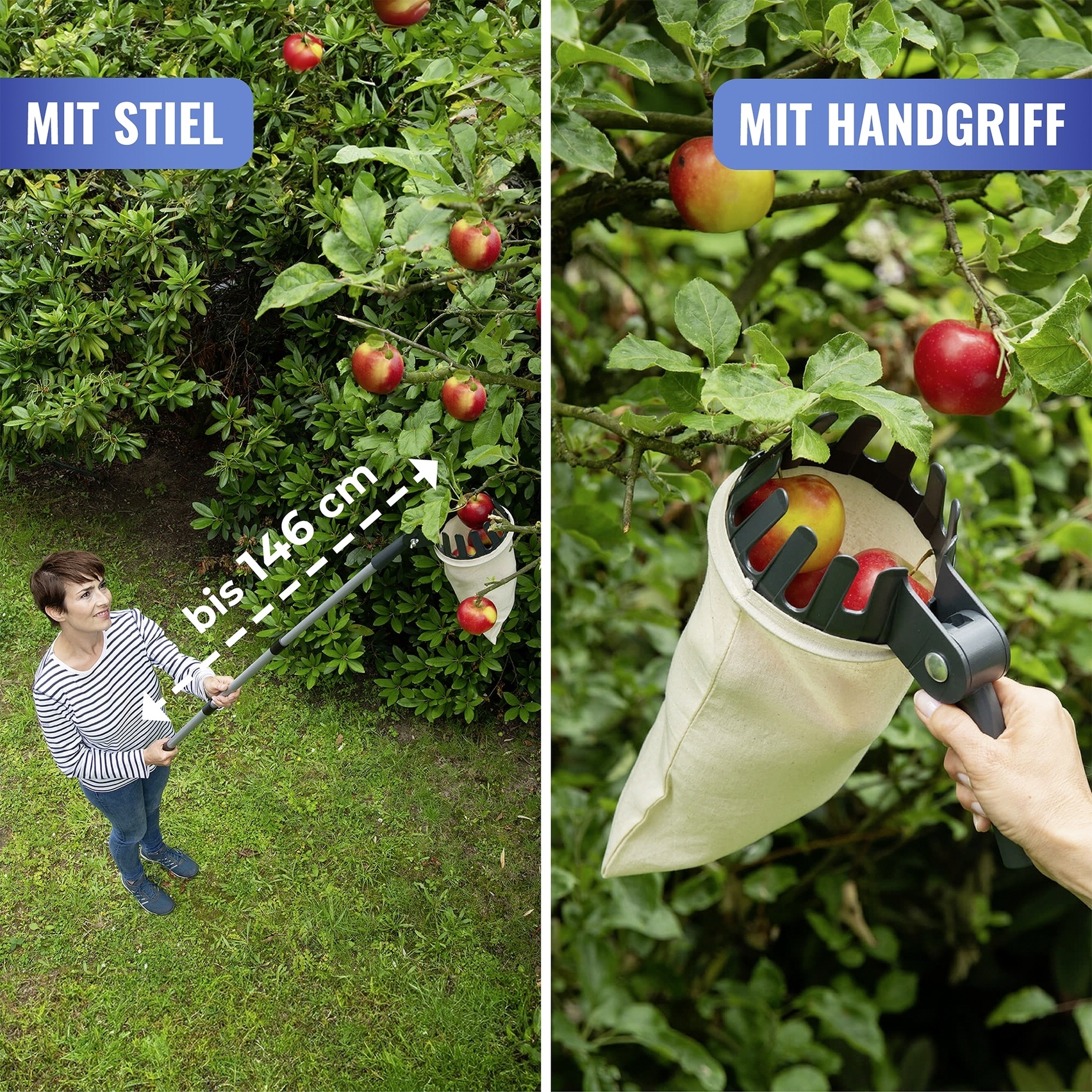 Maximex Obstpflücker »Obstsammler XL« mit Teleskopstiel, 270º-Knickgelenk, ausziehbar von 56 - 122 cm