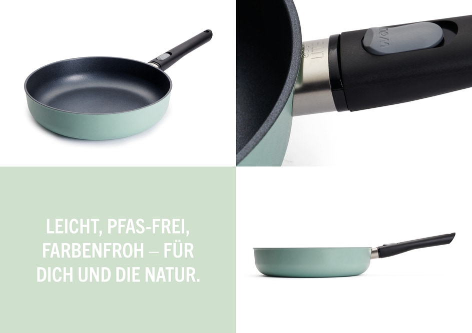 WOLL MADE IN GERMANY Bratpfanne »Ecolour, Hochrandpfanne Ø 28 cm inkl. Deckel« Aluminiumguss Set, 2 tlg. abnehmbarer Stiel