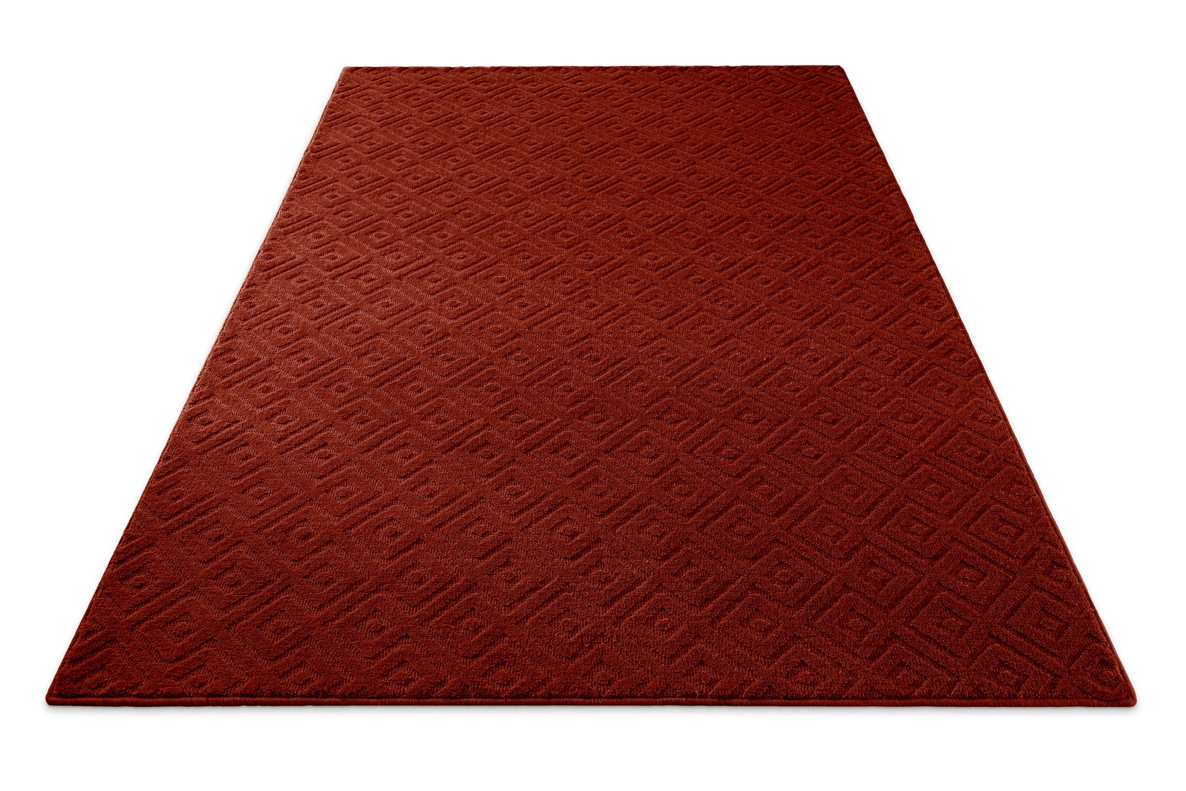 Teppich WECON HOME "Castello TWO", purpur rot, B:200cm H:7mm L:300cm, Schurwolle, Teppiche, Teppich, Schurwolle, Kurzflor mit Hoch-Tief-Effekt, Wohnzimmer, Rautenmuster 2